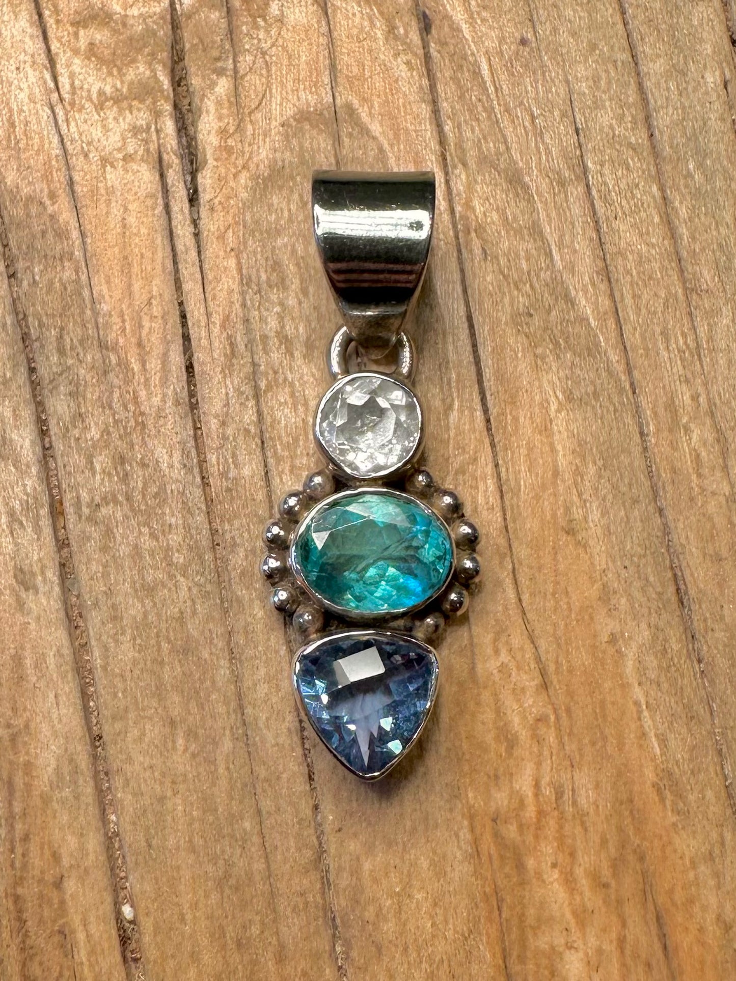 Vintage Blautopas und Weißer 925er Sterlingsilber-Anhänger