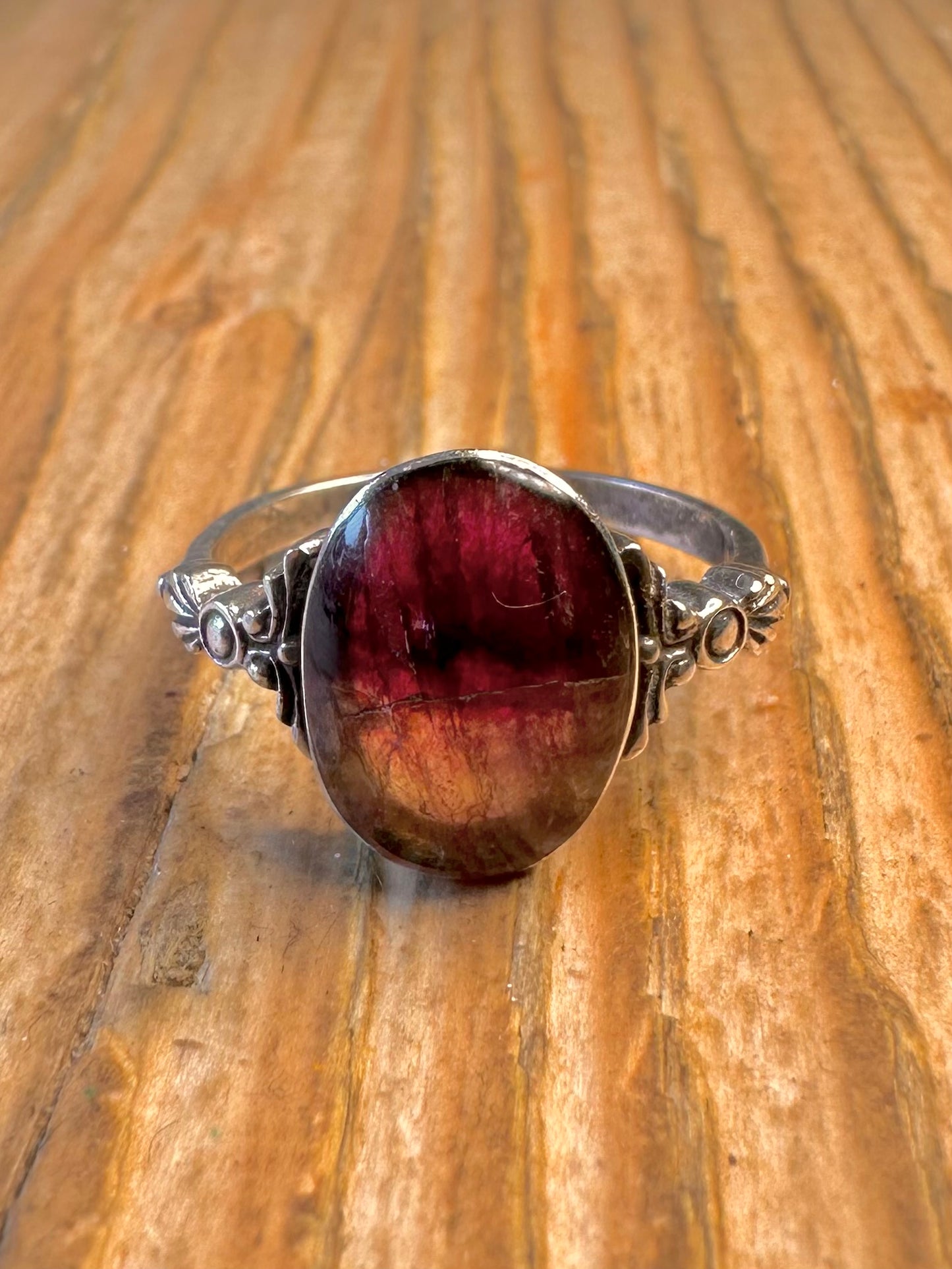 Blue John Ornate 925 Sterling Silver Size M1/2 Ring