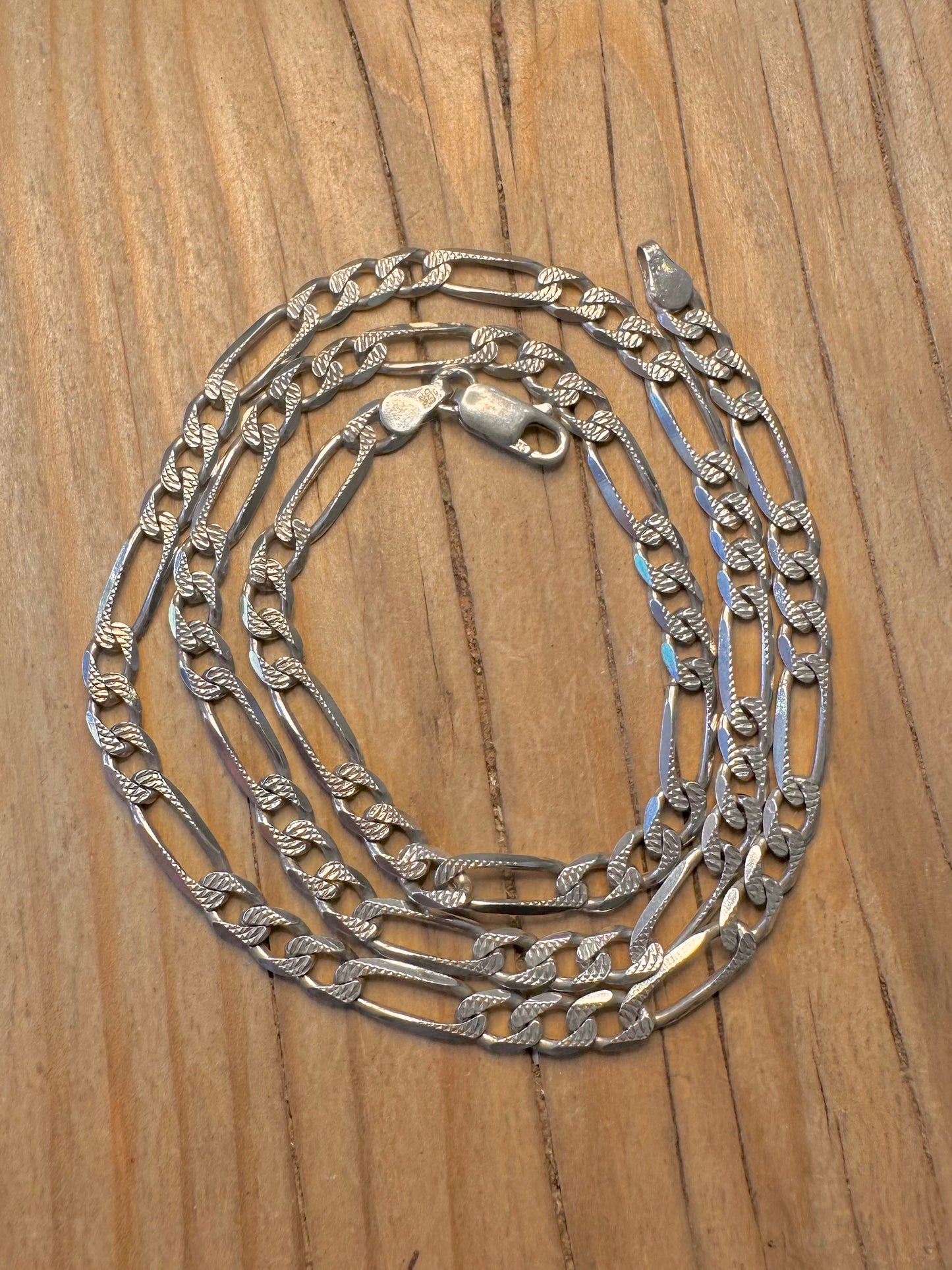 Vintage Textured Figaro Chain 925 Sterling Silver 20 inch Necklace
