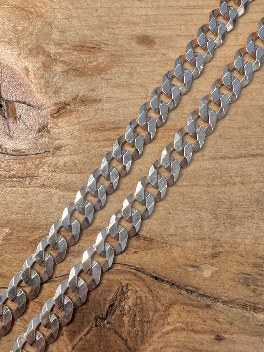 Vintage Flat Chunky Curb Chain 925 Silver 22 inch Necklace