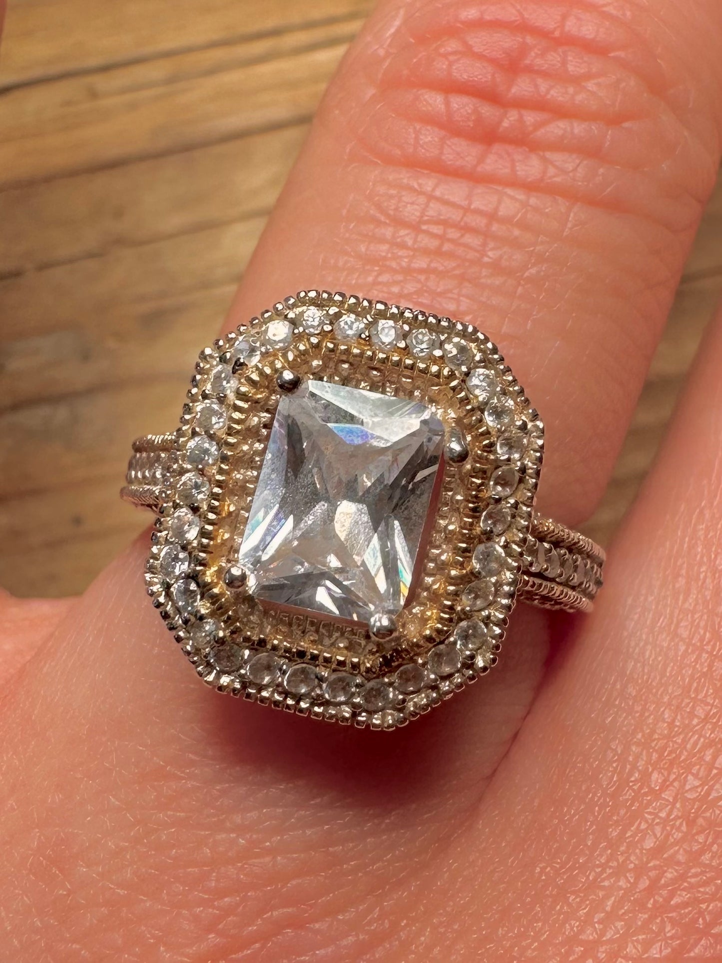 Vintage CZ Square Cocktail 925 Sterling Silver Size P1/2 Ring
