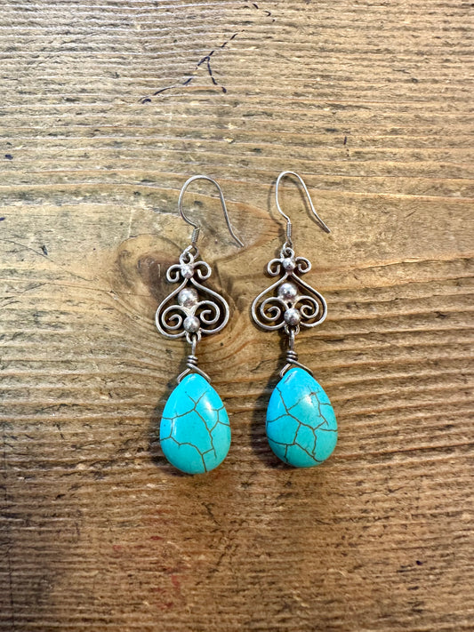 Boho Turquoise Dangle Silver Earrings