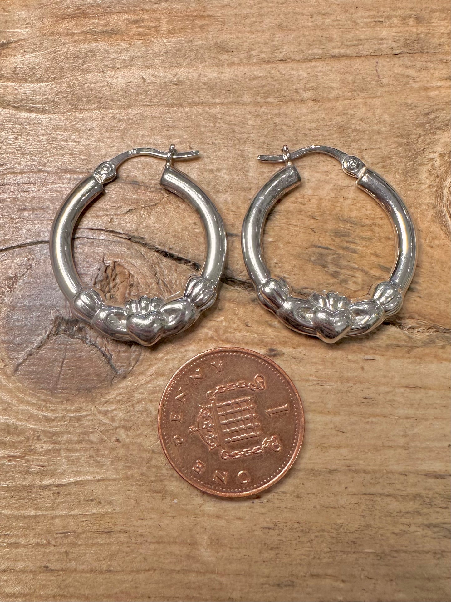 Vintage Claddagh Hoops 925 Silver Earrings