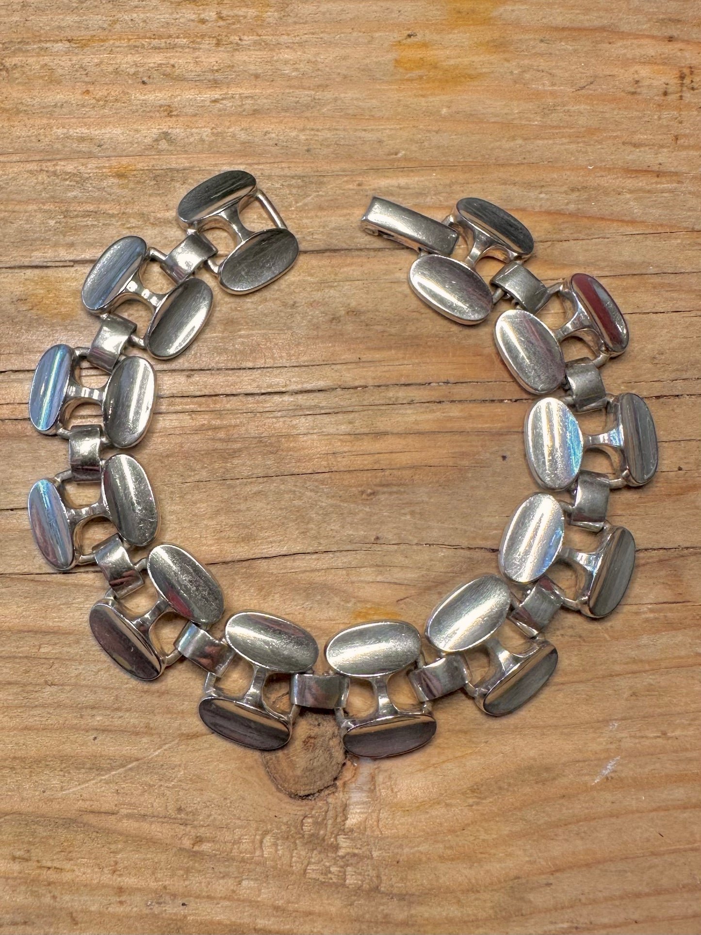 Vintage 1973 Modernist Link 925 Sterling Silver Marked HS 8 inch Bracelet
