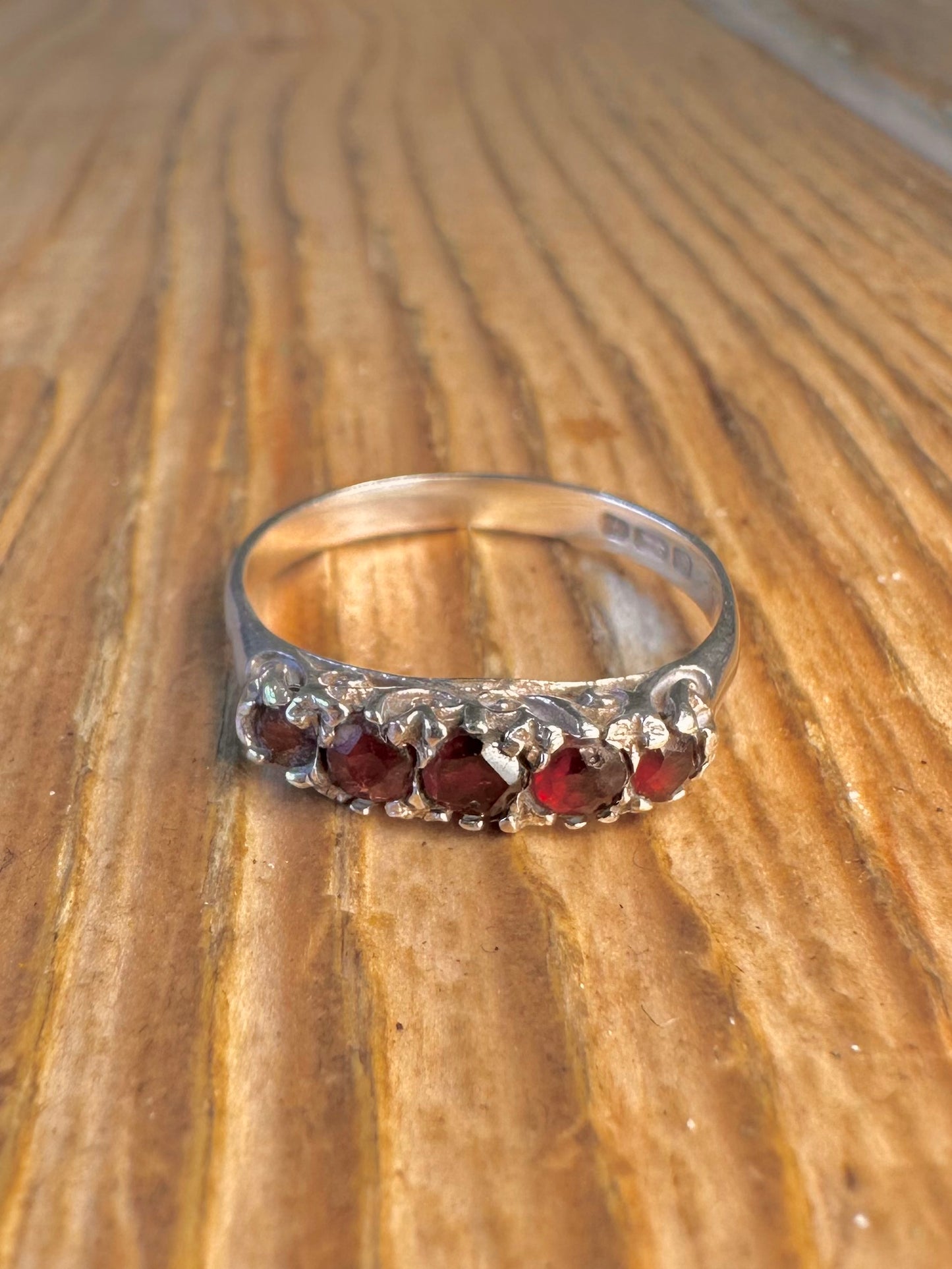 Victorian Style 1980 Garnet 925 Sterling Silver Size N Ring