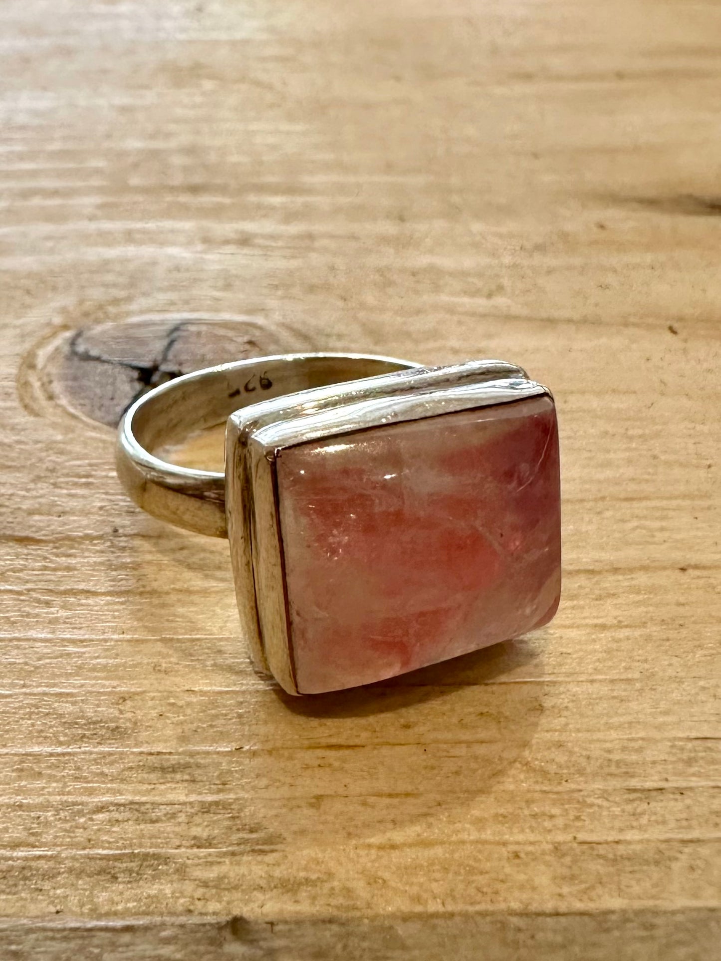 Vintage Pink Quarts Square 925 Silver Size T Ring