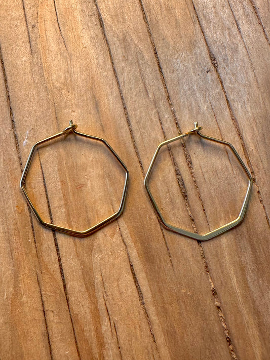 Abstract Geometric Gold on 925 Silver Hoop Earrings