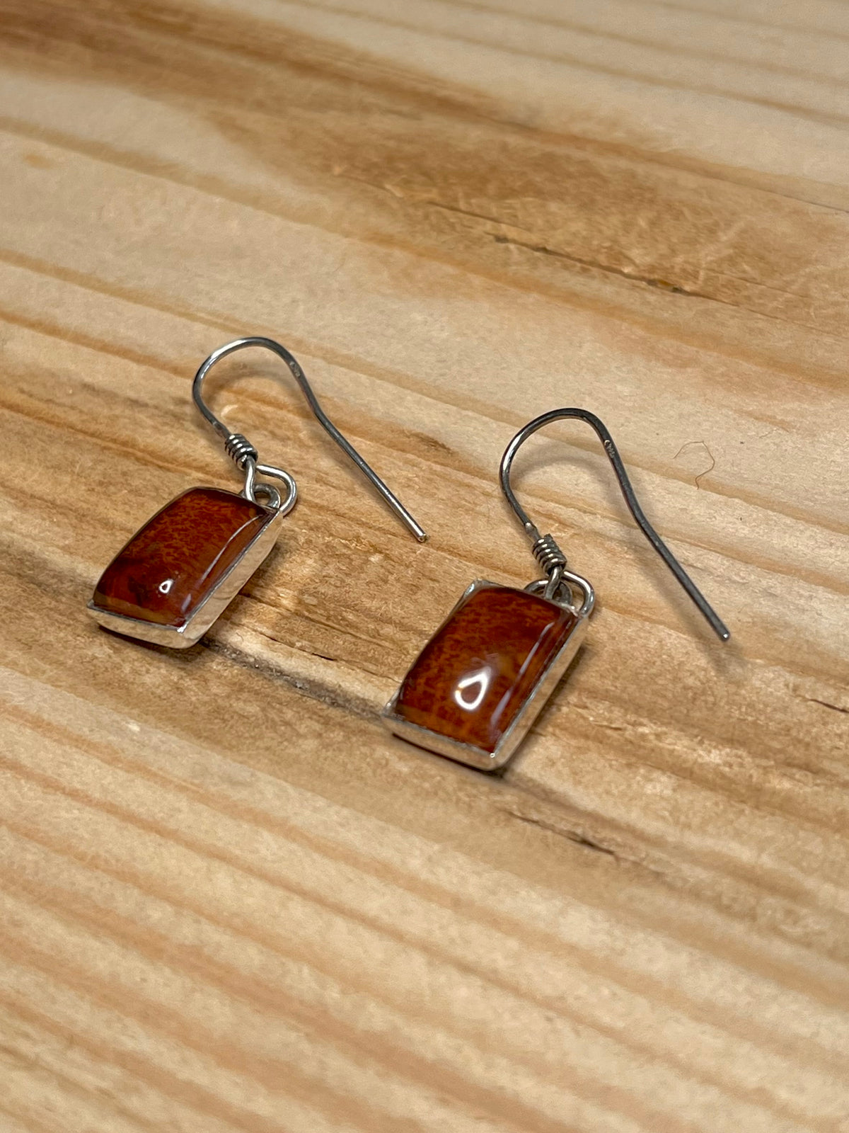 Rectangular Amber 925 Sterling Silver Drop Earrings