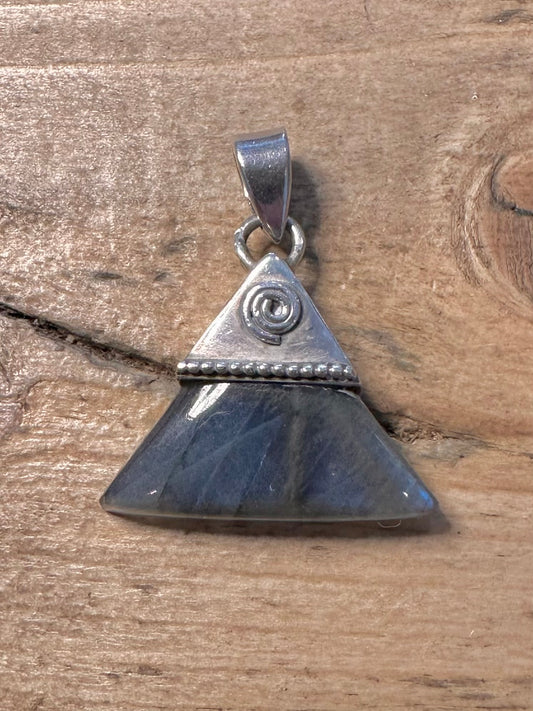Vintage Triangle Labradorite 925 Silver Pendant
