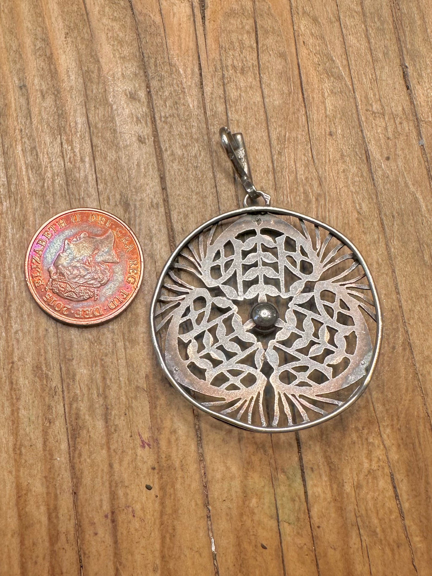 Antique Edwardian Filigree Floral Motif Purple and White Stone 925 Sterling Silver Pendant