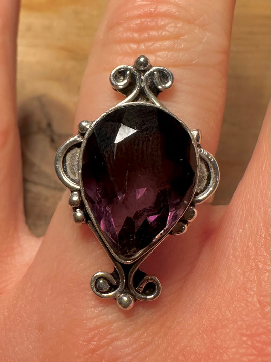 Vintage Amethyst Ornate 925 Silver Size P Ring