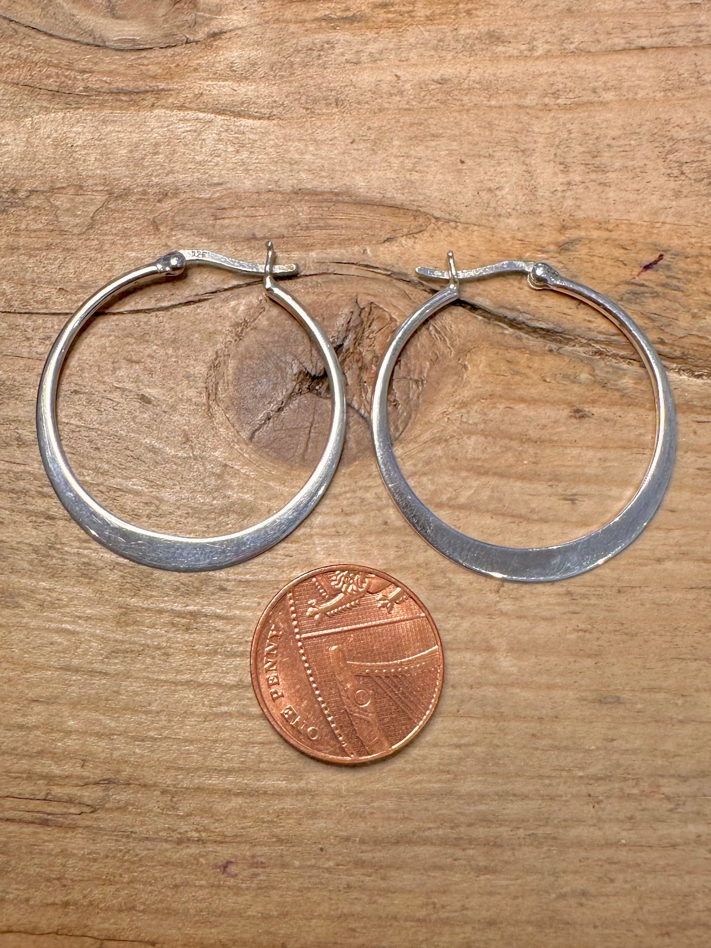 Vintage Flat Hoop 925 Silver Earrings