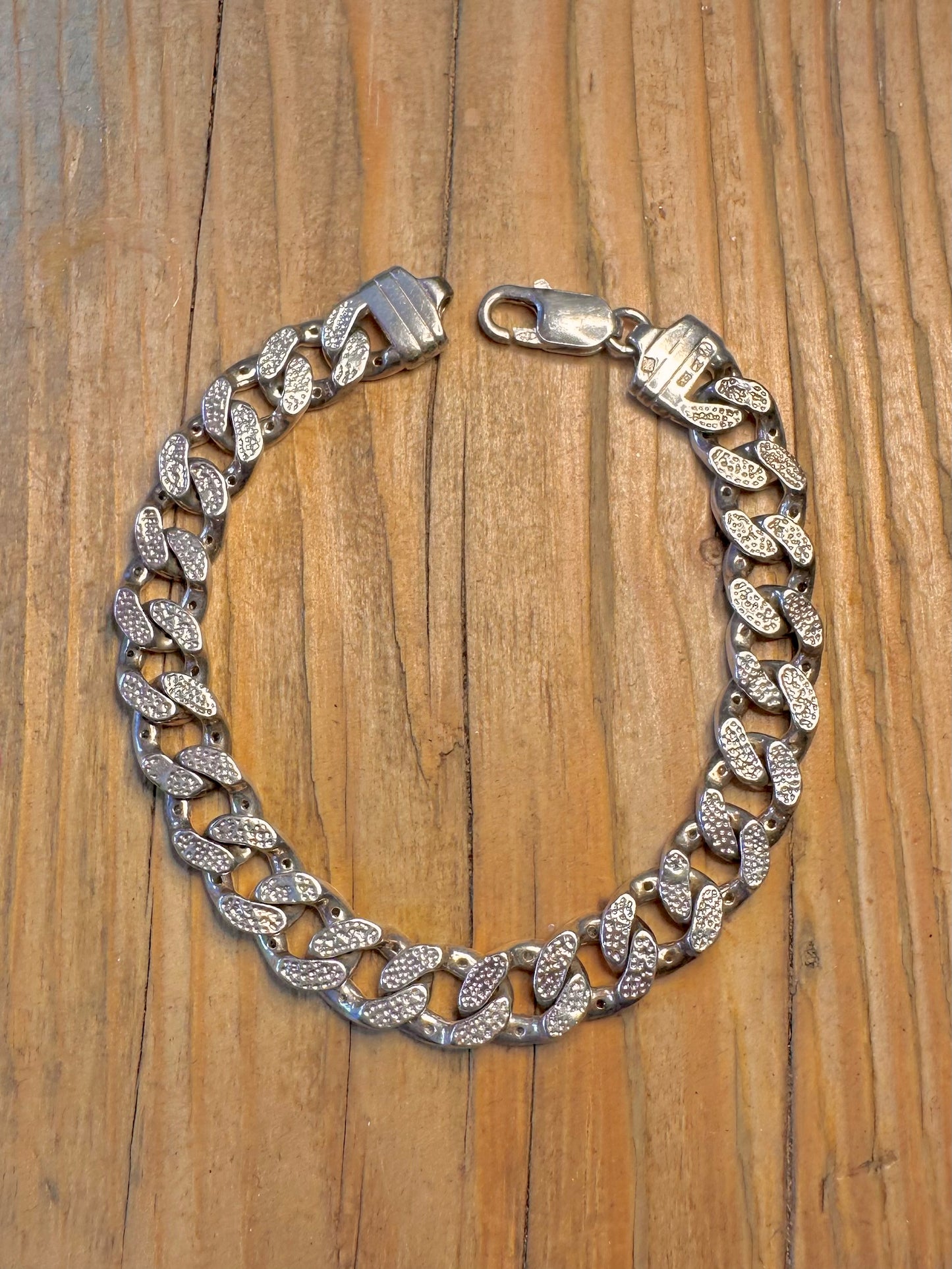 Curb Chain CZ White Stones 925 Sterling Silver 8.5 inch Bracelet