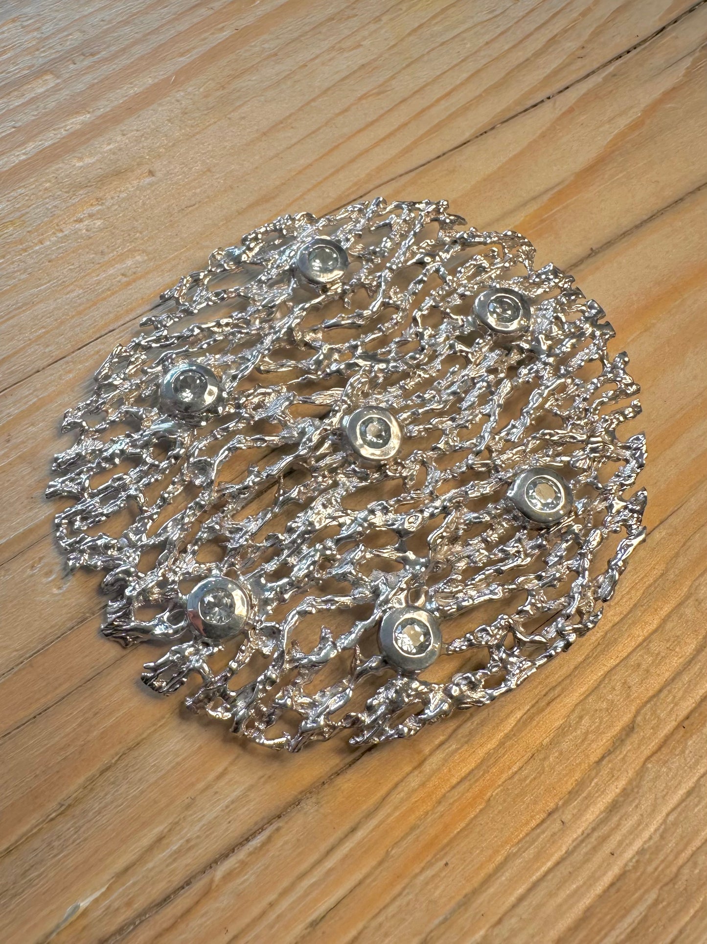 Abstract Textured Blue Topaz 925 Sterling Sliver Pendant