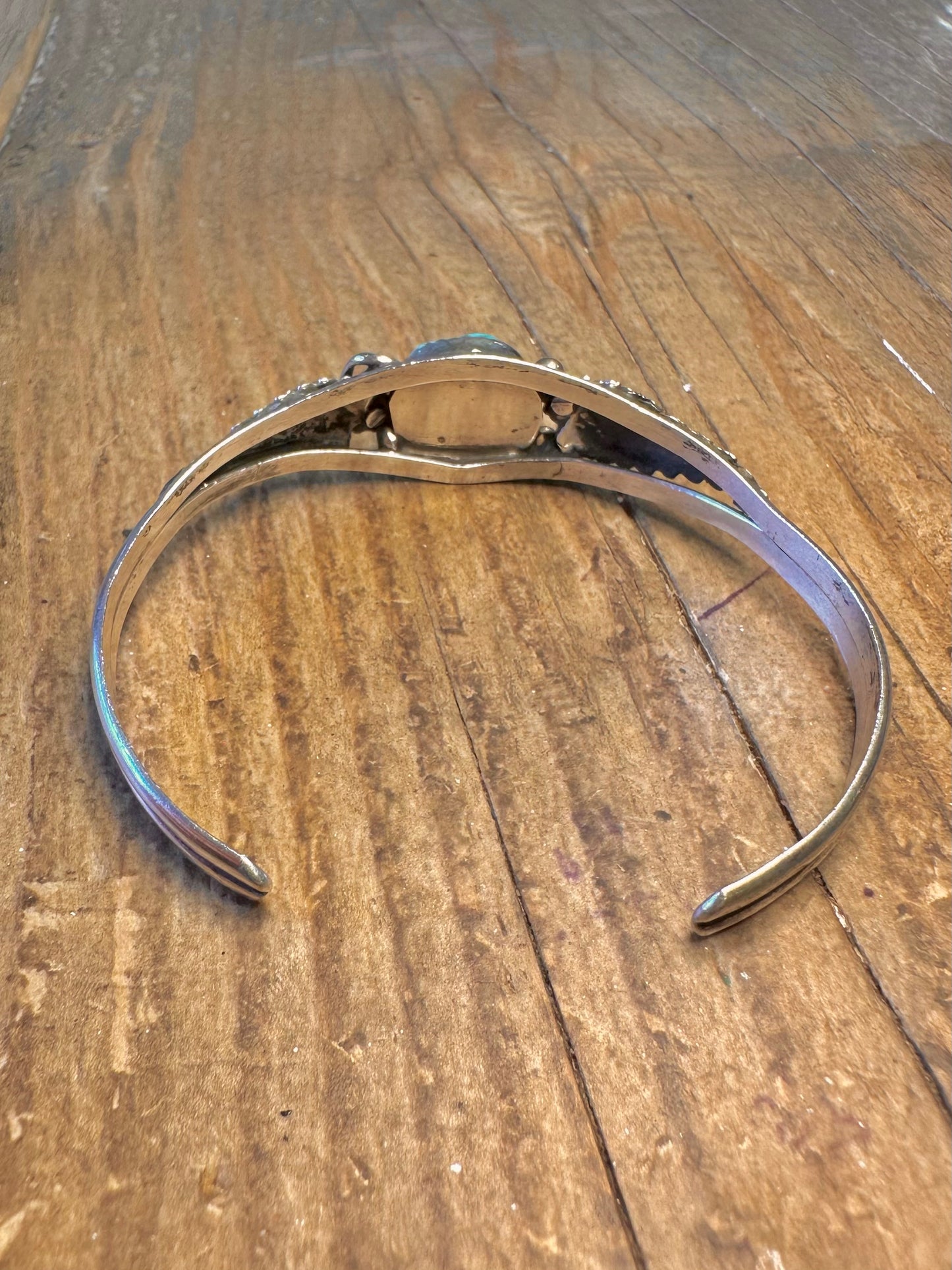 Navajo Turquoise Leaf Floral Silver Cuff Bangle