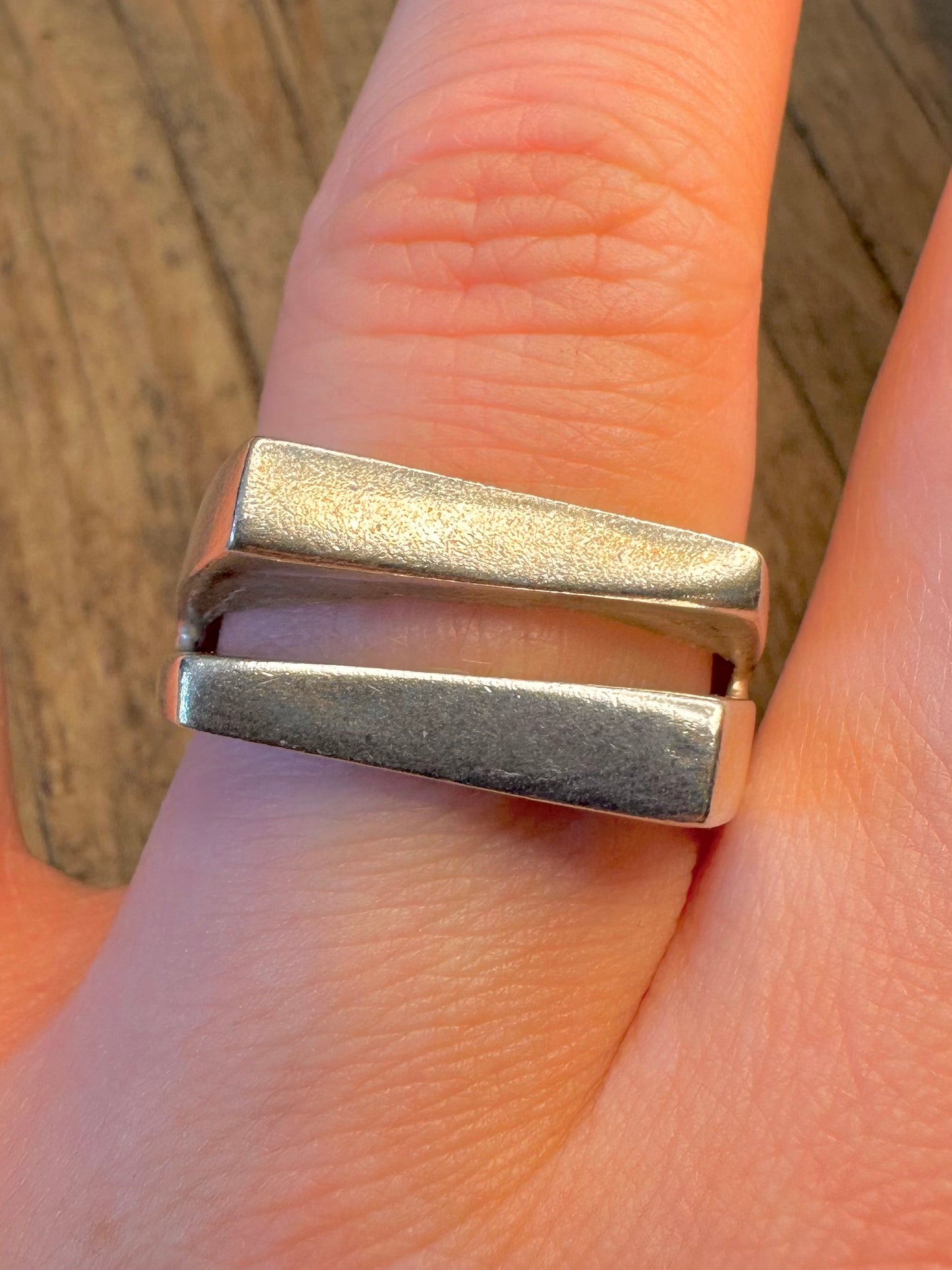 Abstract Overlapping Rectangles 925 Sterling Silver Size Q Ring