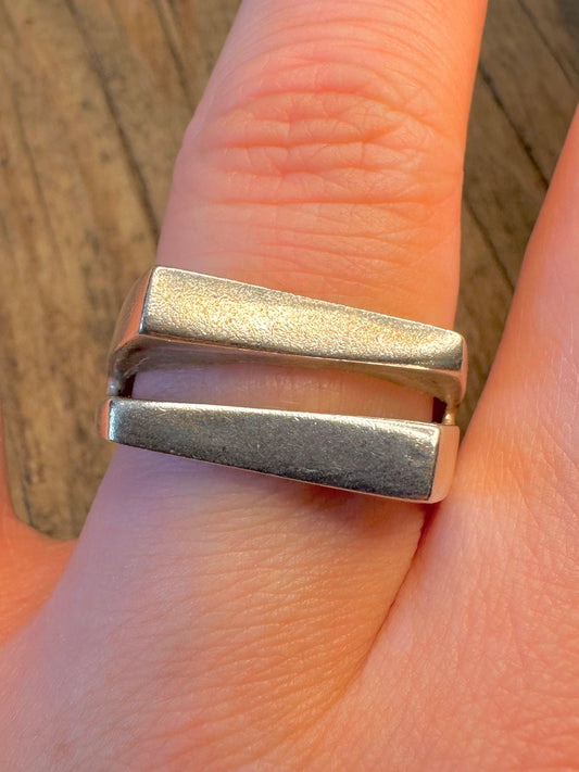 Abstract Overlapping Rectangles 925 Sterling Silver Size Q Ring