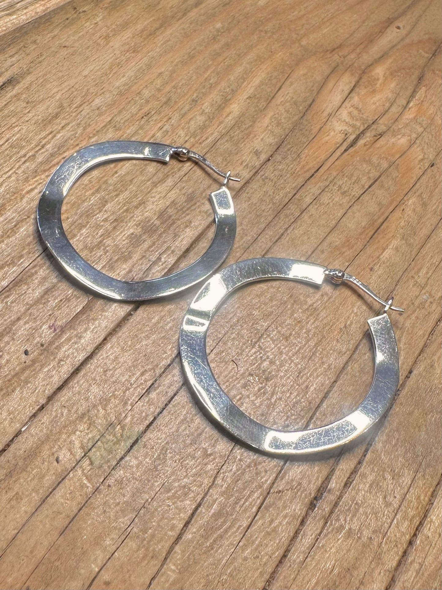 Abstract Wavy Flat Hoops 925 Sterling Silver Earrings
