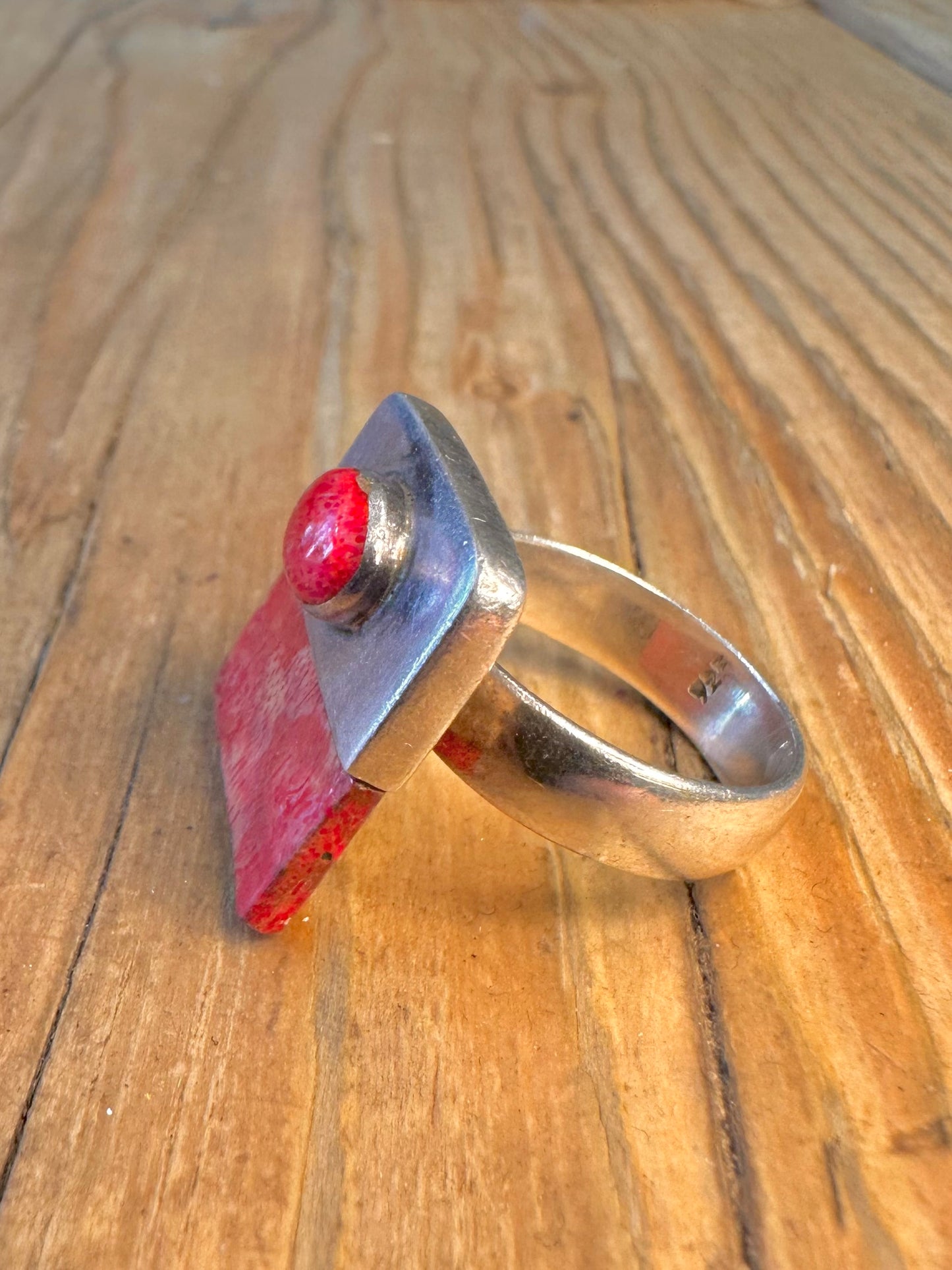 Abstract Coral Square 925 Sterling Silver Size N Ring