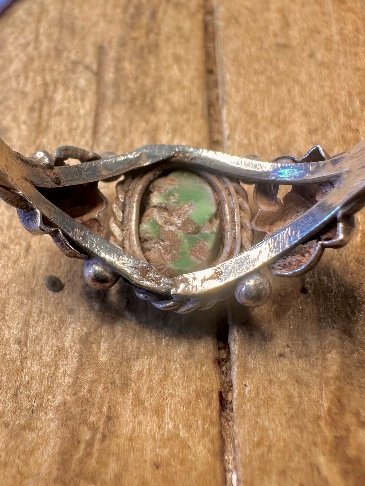 Grüner Stein Blumen 925er Sterlingsilber Ring Größe M