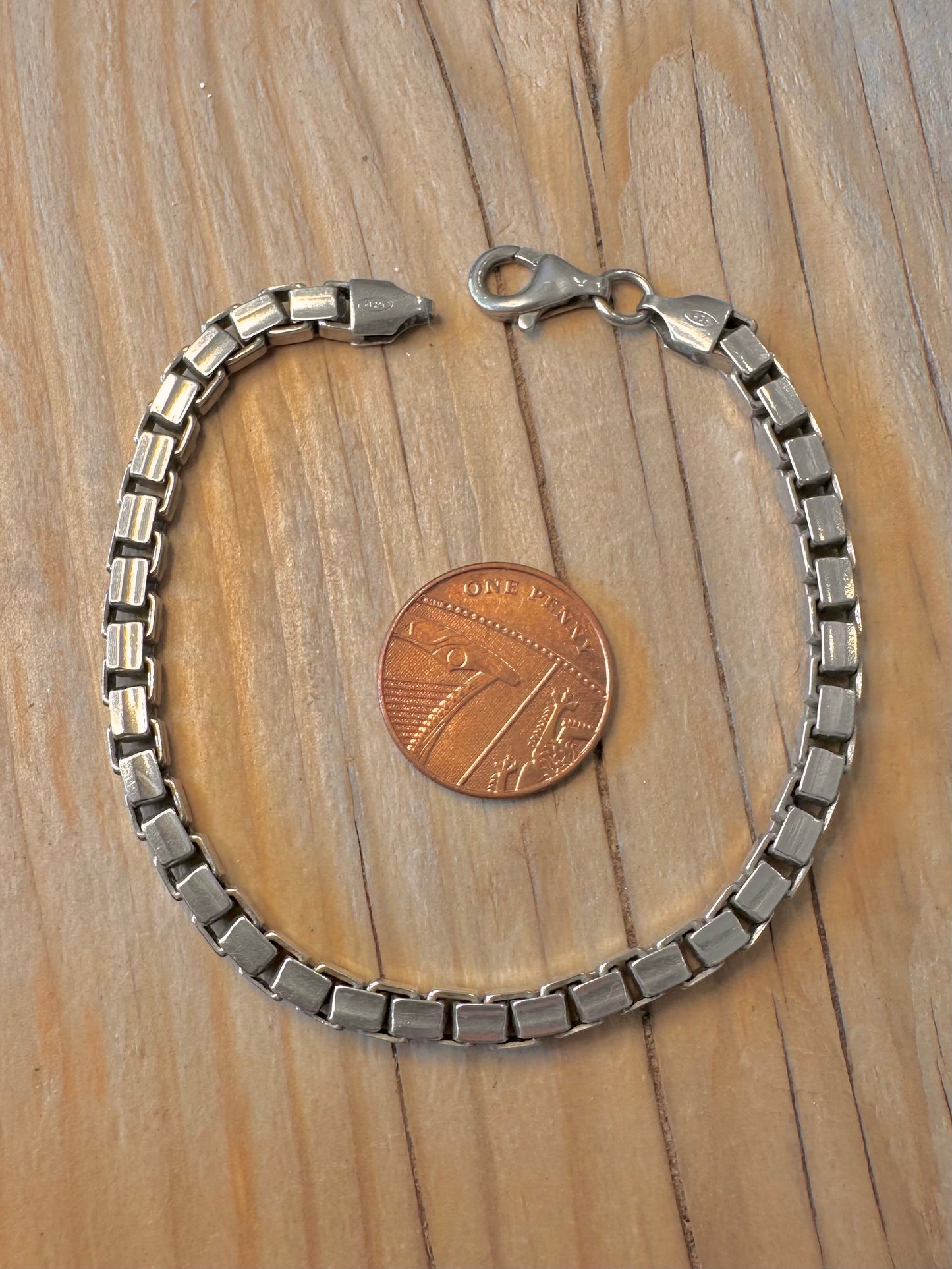 Vintage Box Chain 925 Silver 7.8 inch Bracelet