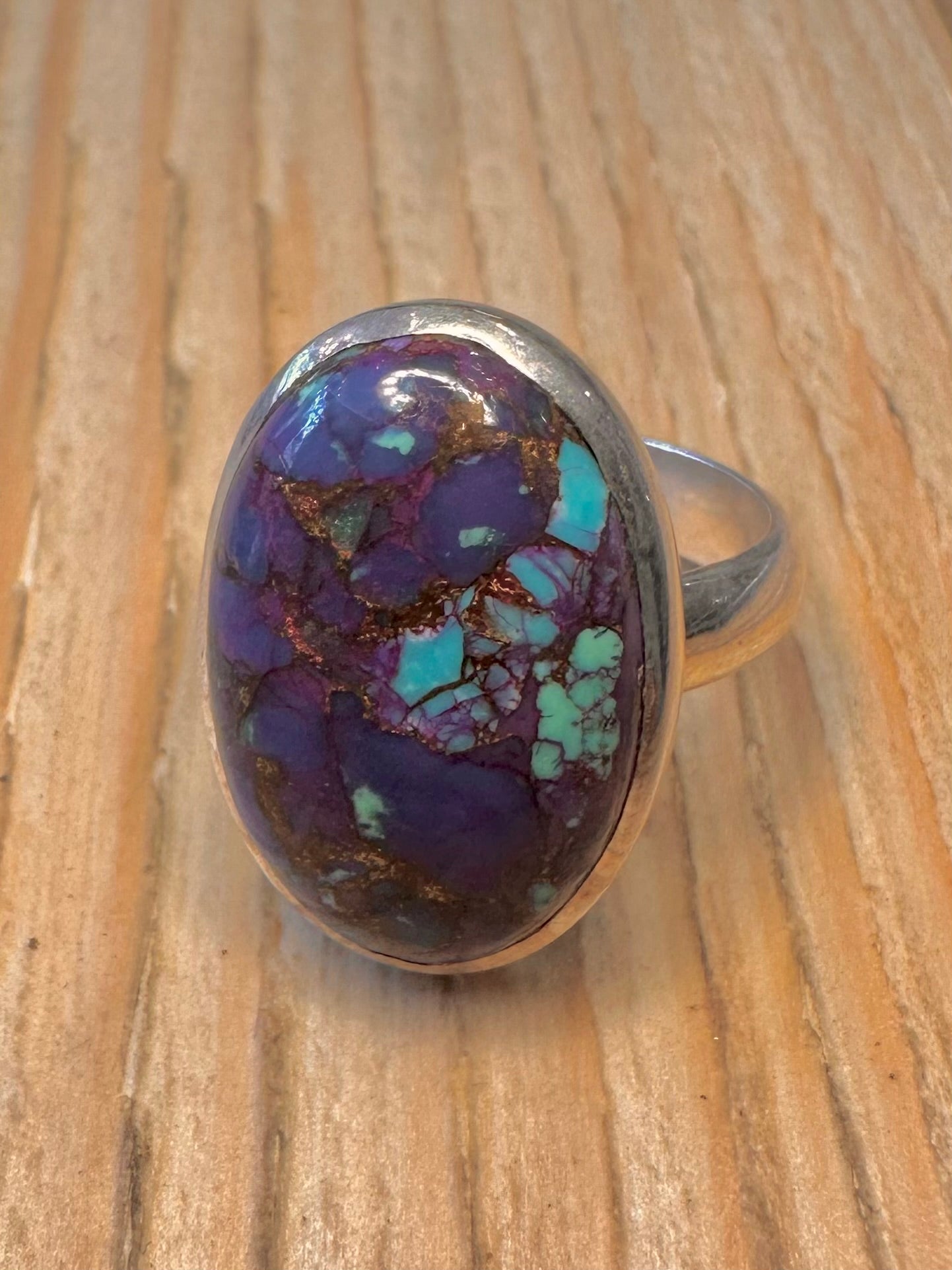 Vintage Purple Turquoise Oval 925 Sterling Silver Size R Ring