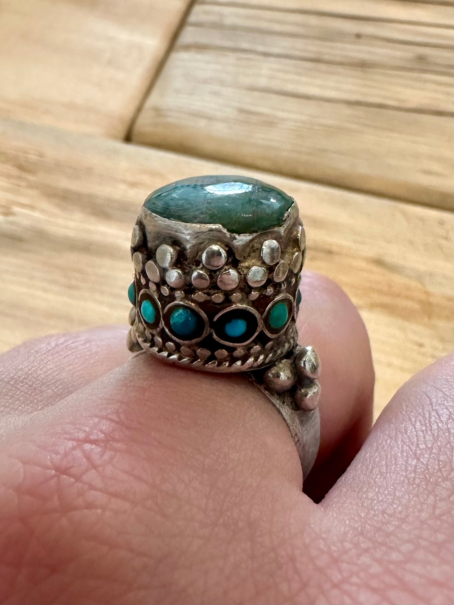 Vintage Afghan Turquoise Silver Size U Ring