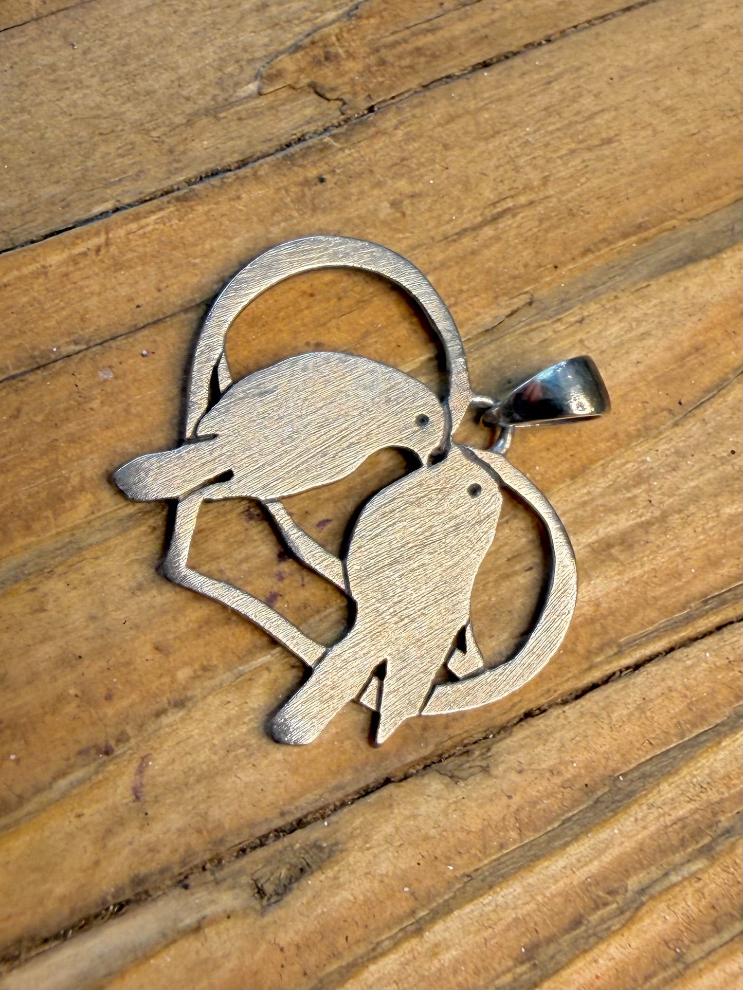 Two Love Birds Textured 925 Sterling Silver Pendant