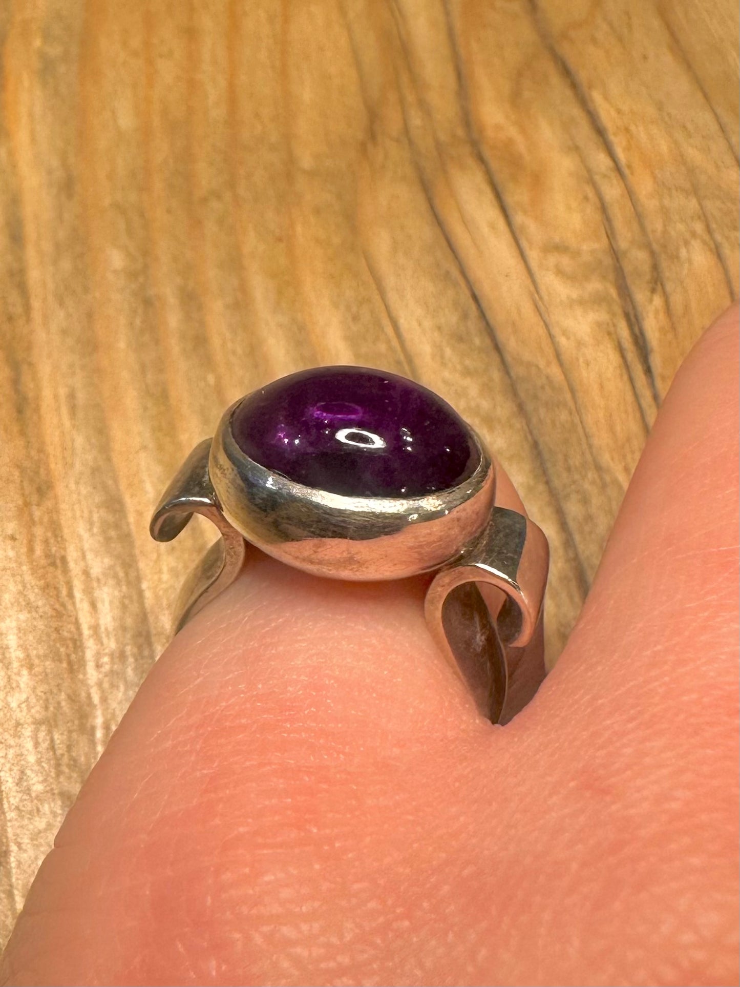 Vintage 1977 Amethyst 925 Sterling Silver Size L Ring