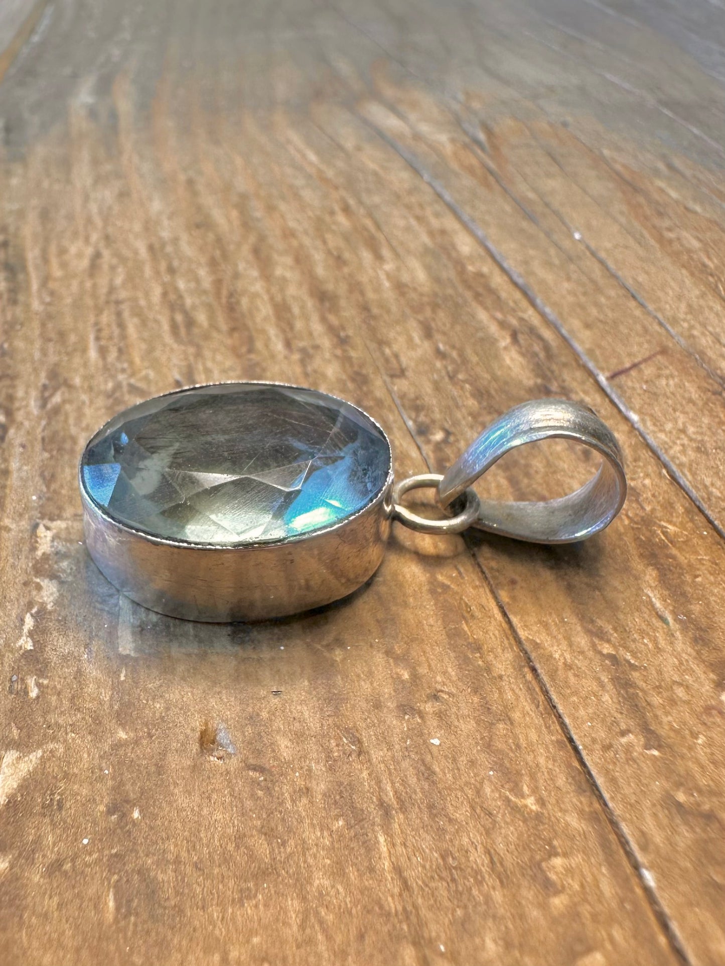Blue Faceted Stone 925 Sterling Silver Pendant