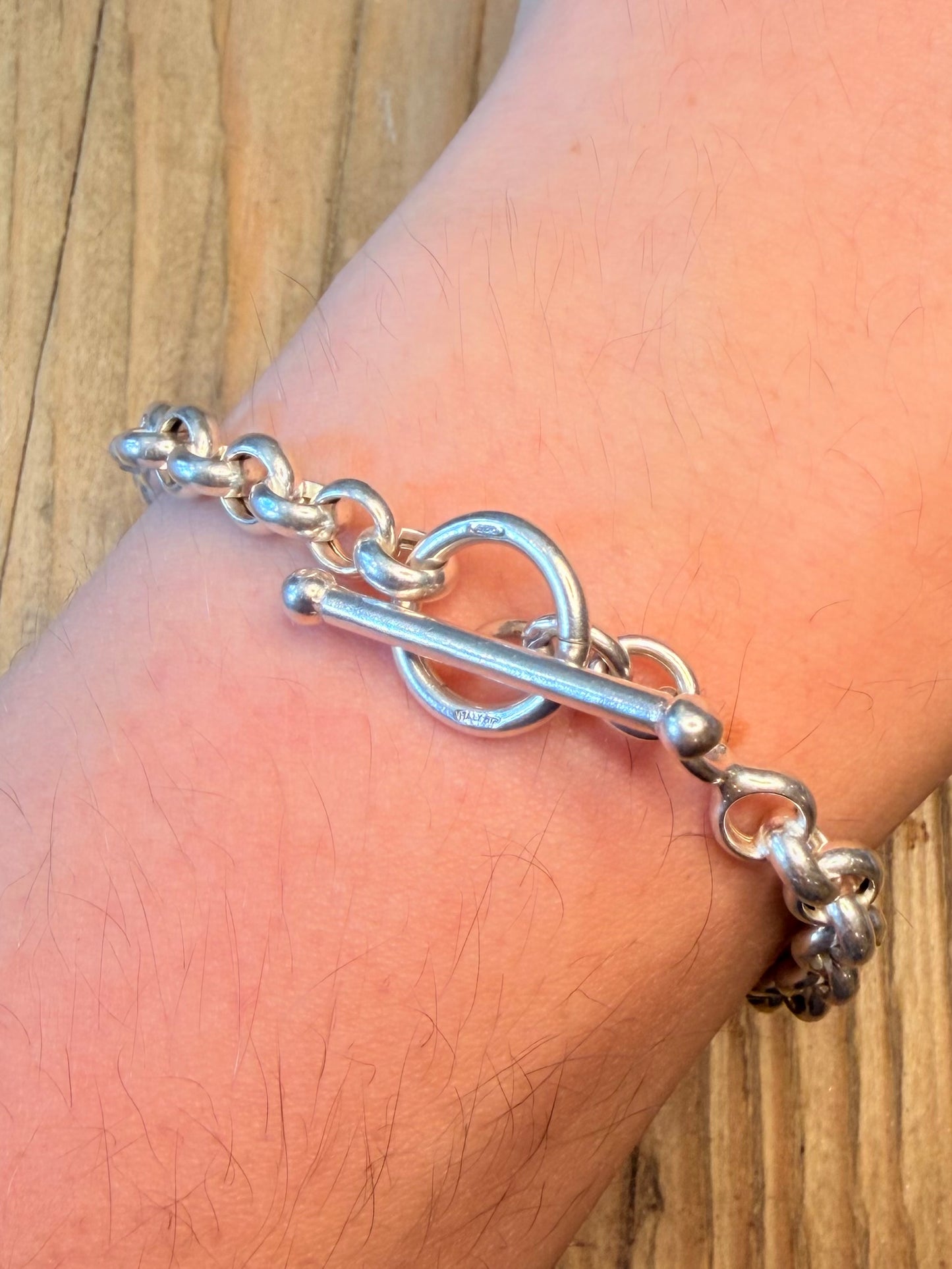 Belcher T Bar Clasp Italy 925 Sterling Silver 8.5 inch Bracelet