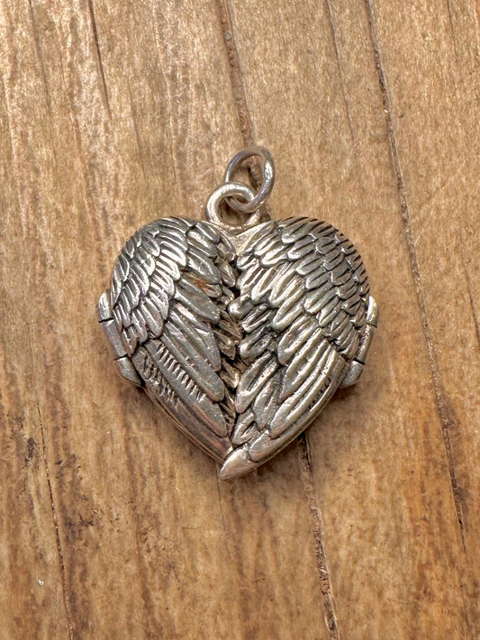 Vintage Federflügel Doppelseitiger 925 Sterling Silber Medaillon-Anhänger