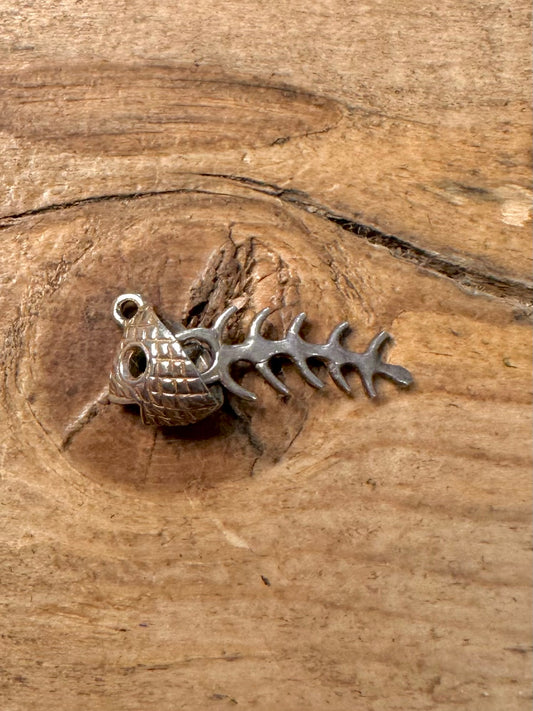 Vintage Fish Bones 925 Silver Charm Pendant
