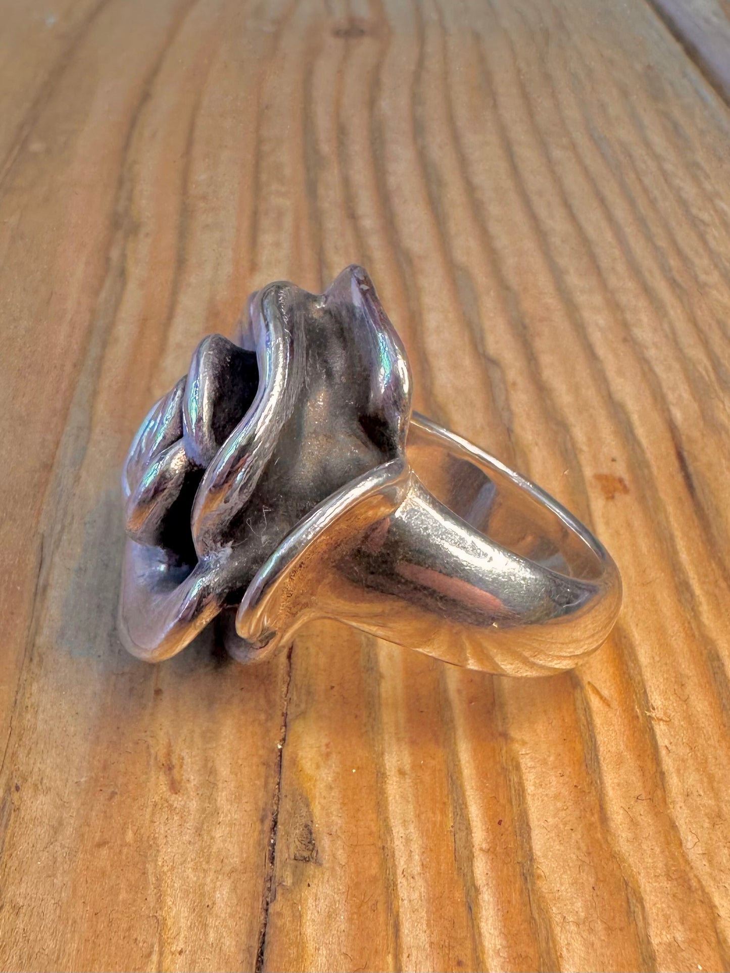 Large Rose Flower Hollow 925 Sterling Silver Size Q Ring