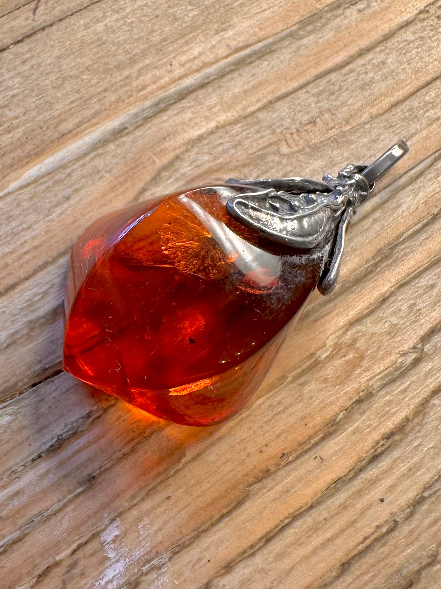 Vintage Amber Floral Design Mount 925 Sterling Silver Pendant