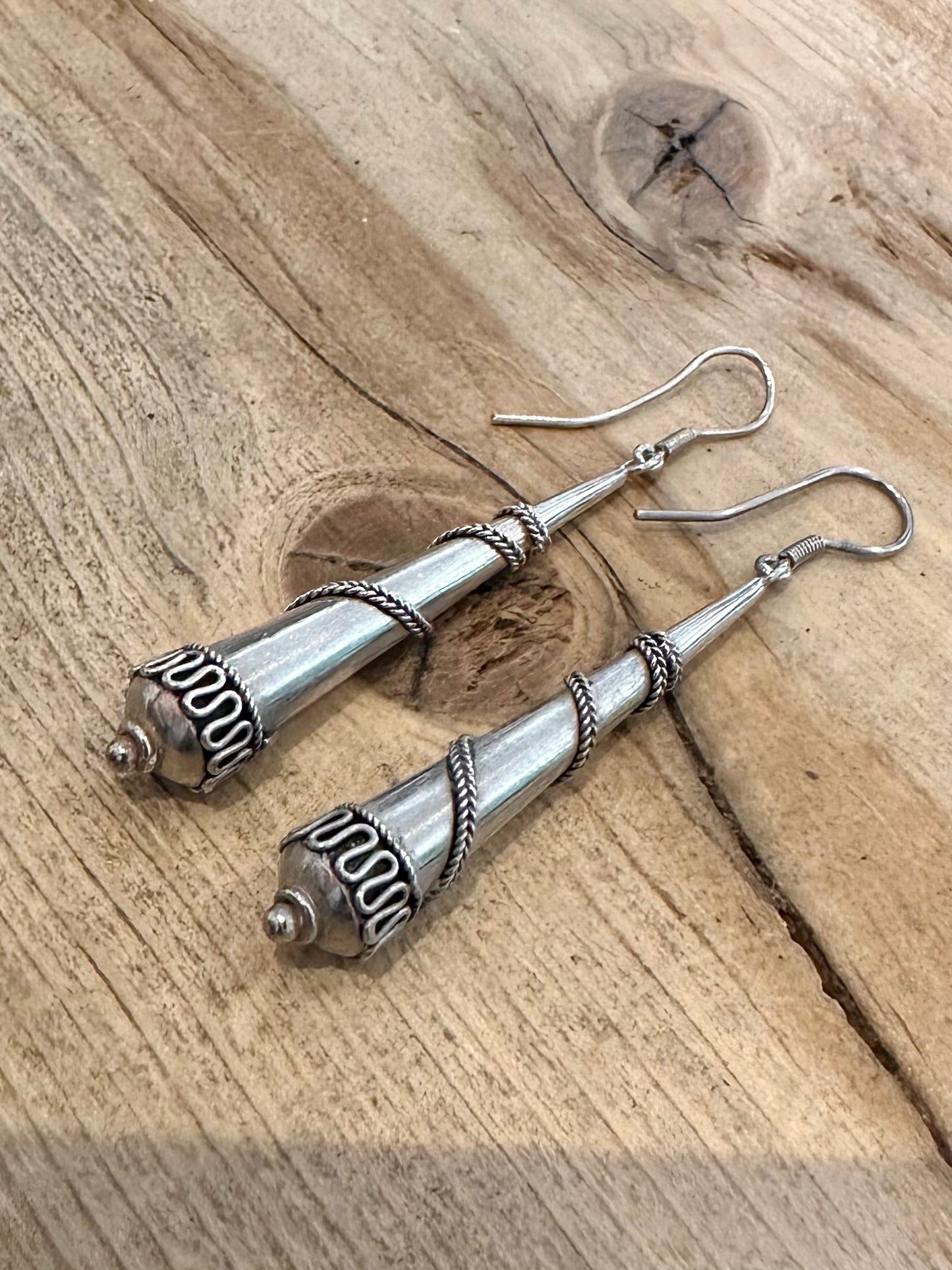 Vintage Tribal Dangle Long 925 Silver Earrings