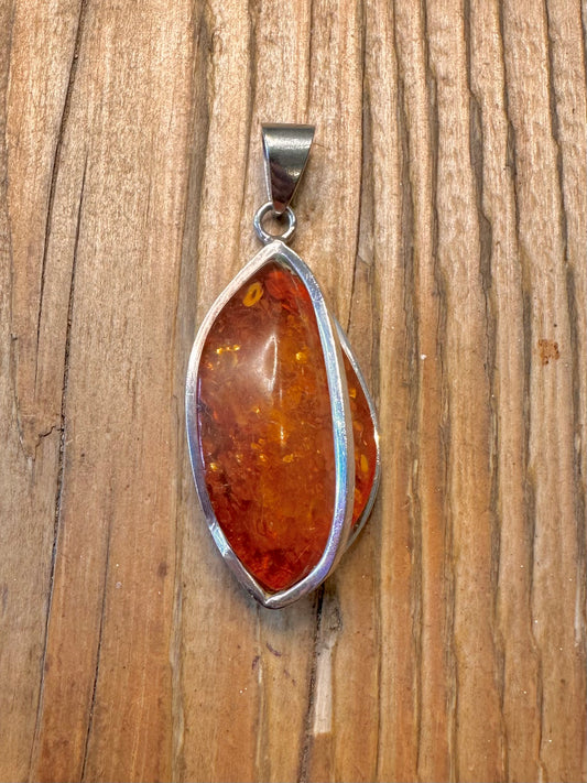 Abstract Amber 925 Sterling Silver Pendant