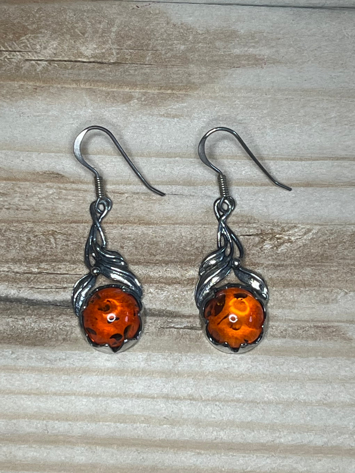Amber Leaf Drop 925 Sterling Silver Earrings