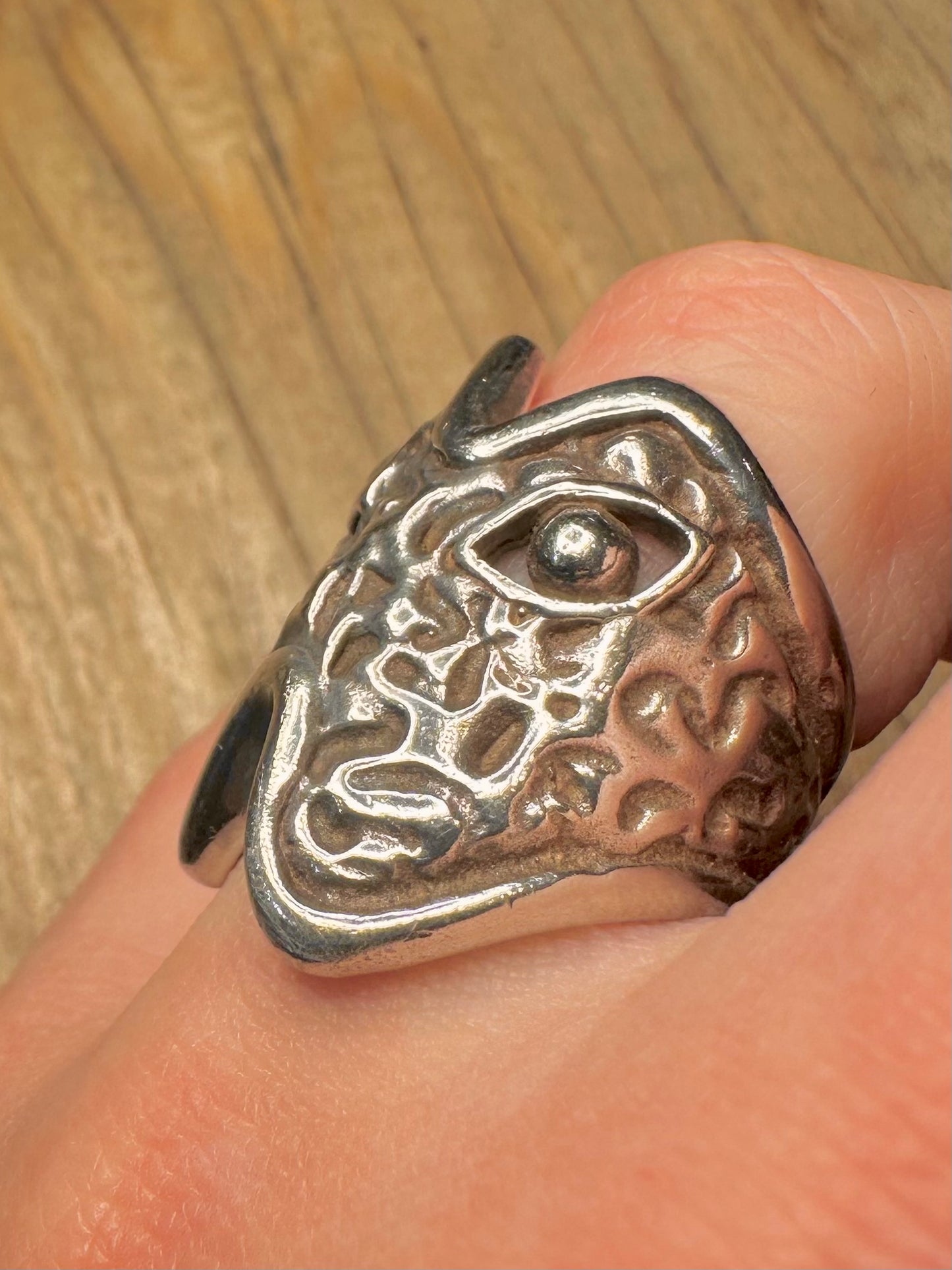 Abstract Textured Face 925 Sterling Silver Size P1/2 Ring