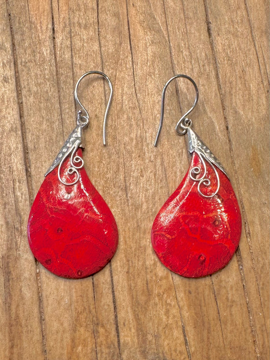 Vintage Coral Swirl Mount 925 Sterling Silver Earrings
