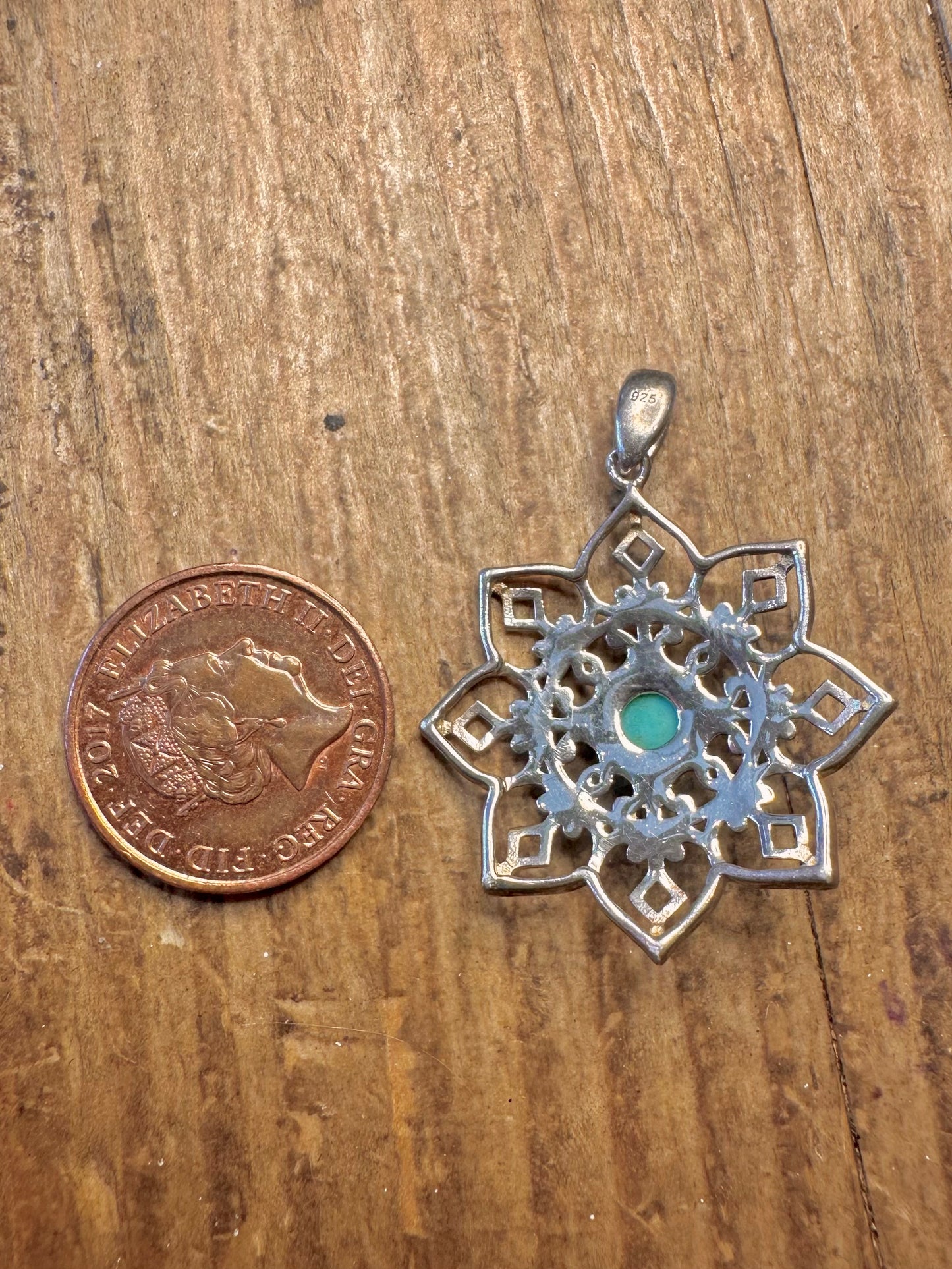 Turquoise Intricate Floral Design 925 Sterling Silver Pendant
