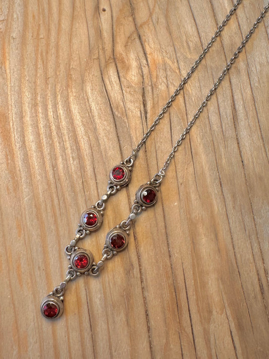 Vintage Garnet 925 Silver 17 inch Necklace