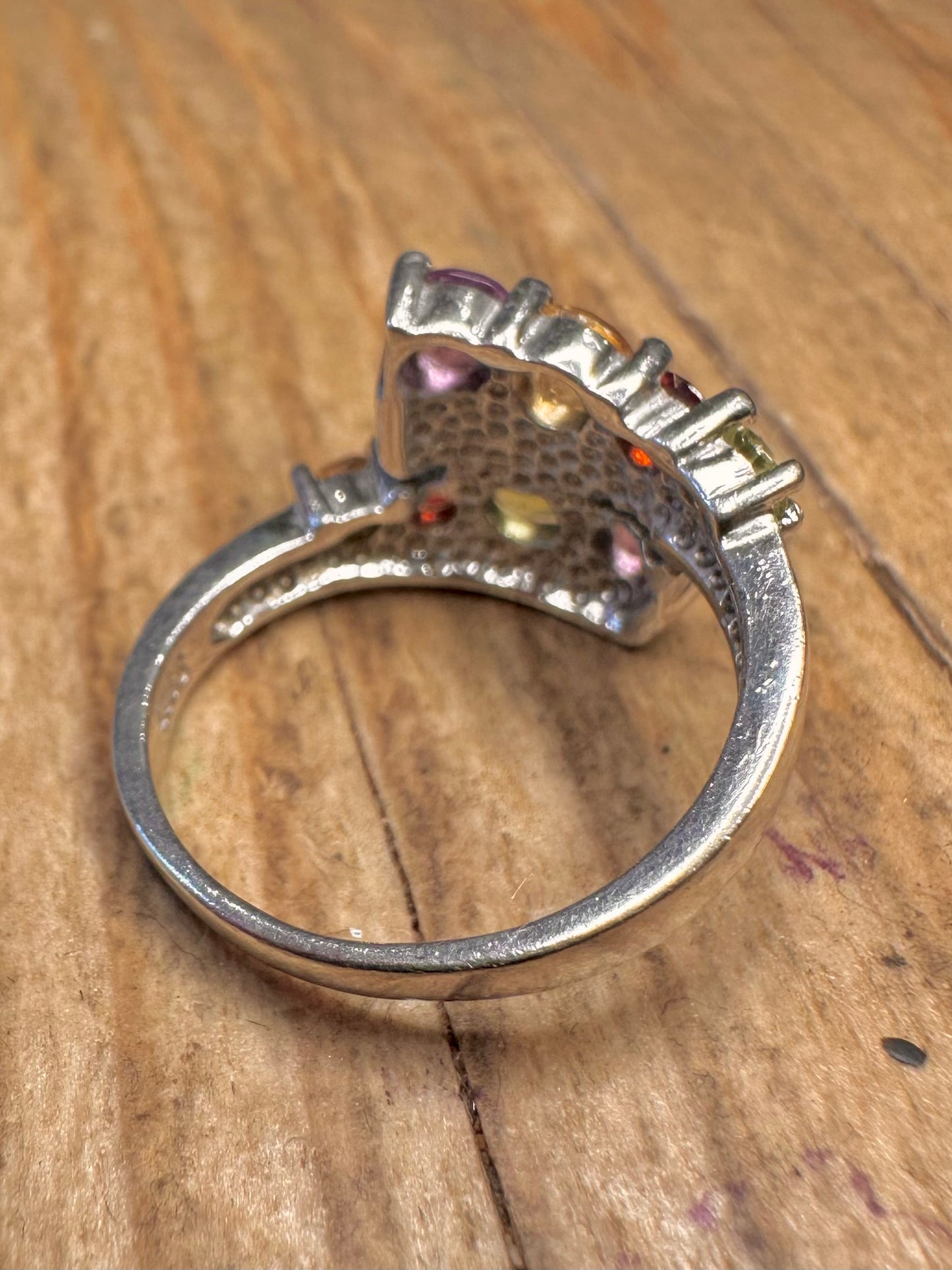 Moderner Multi-Edelstein überlappender 925 Sterling Silber Ring Größe N1/2