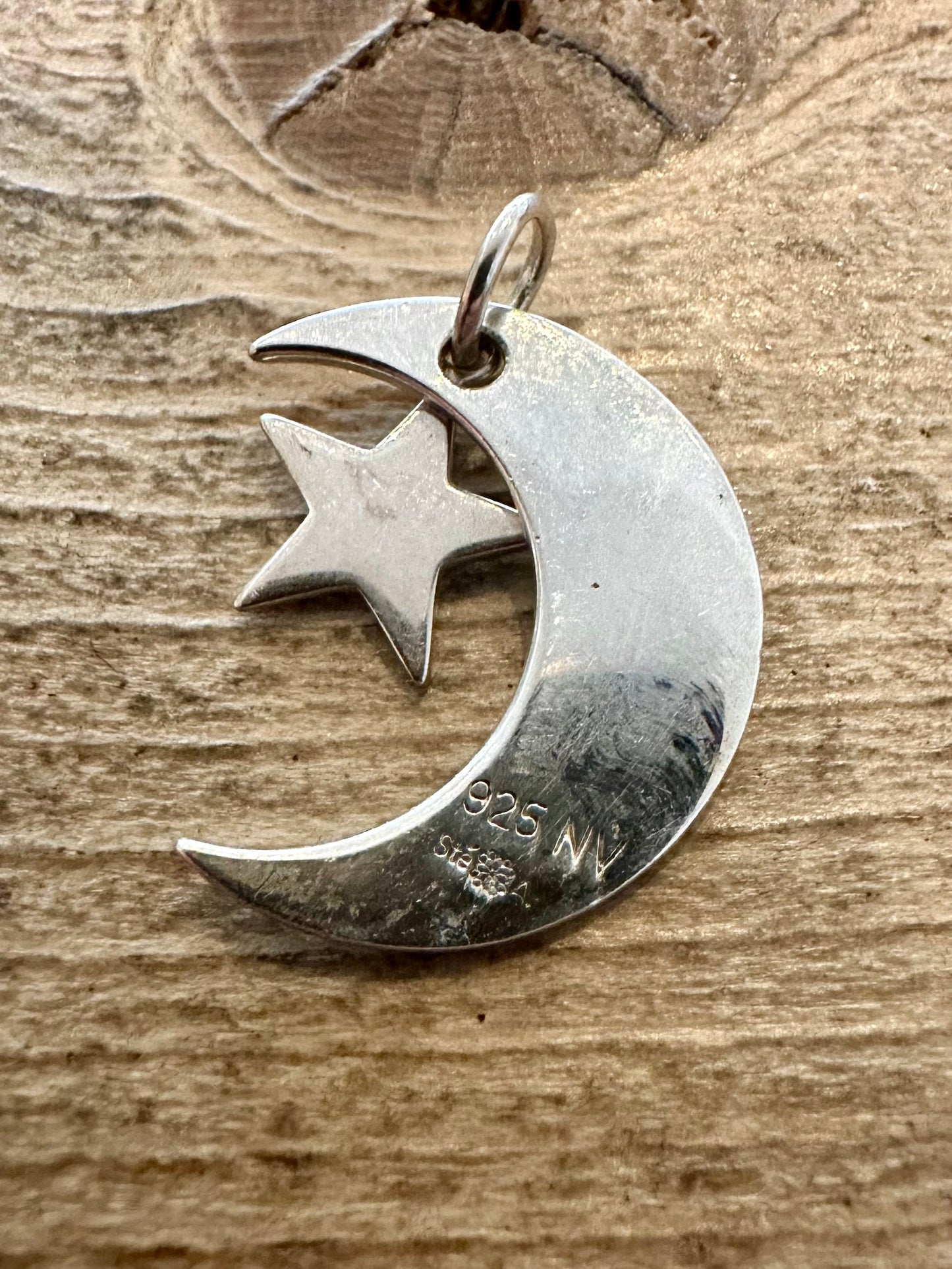 Vintage Moon and Star 925 Silver Pendant