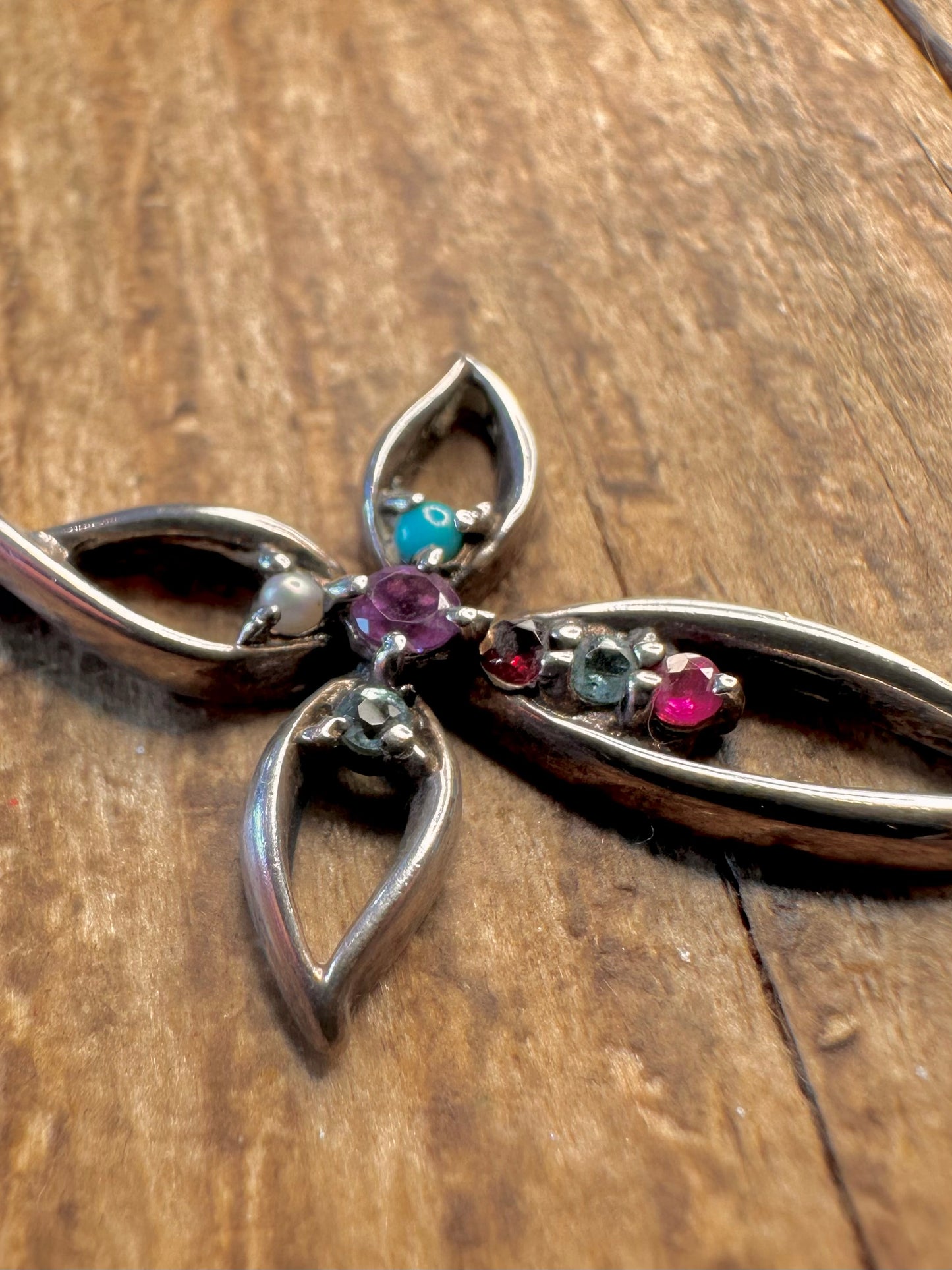Multi Gemstone Cross Maker Lenox 925 Sterling Silver Pendant
