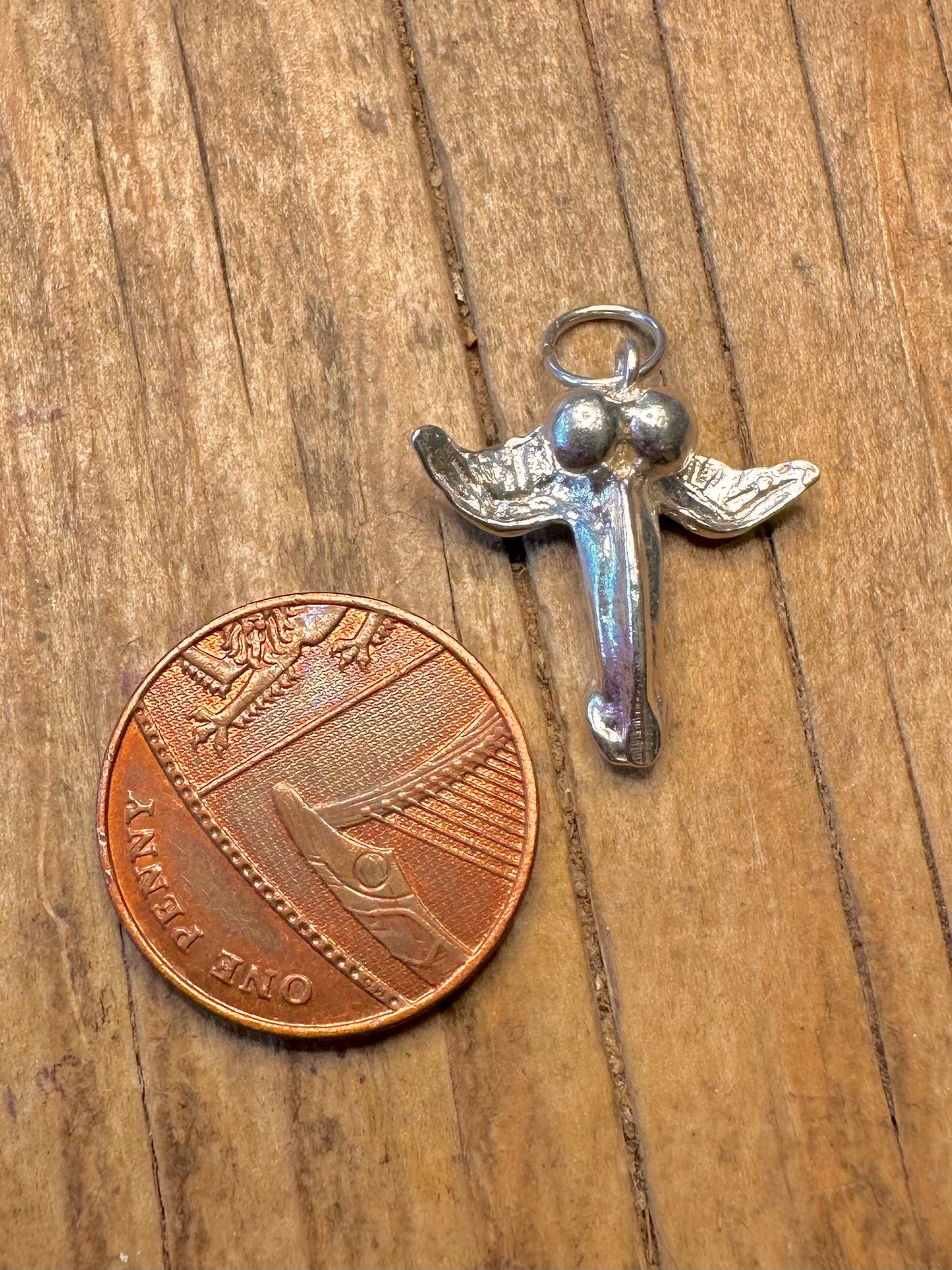 Moderner geflügelter Phallus 925er Sterling Silber Anhänger
