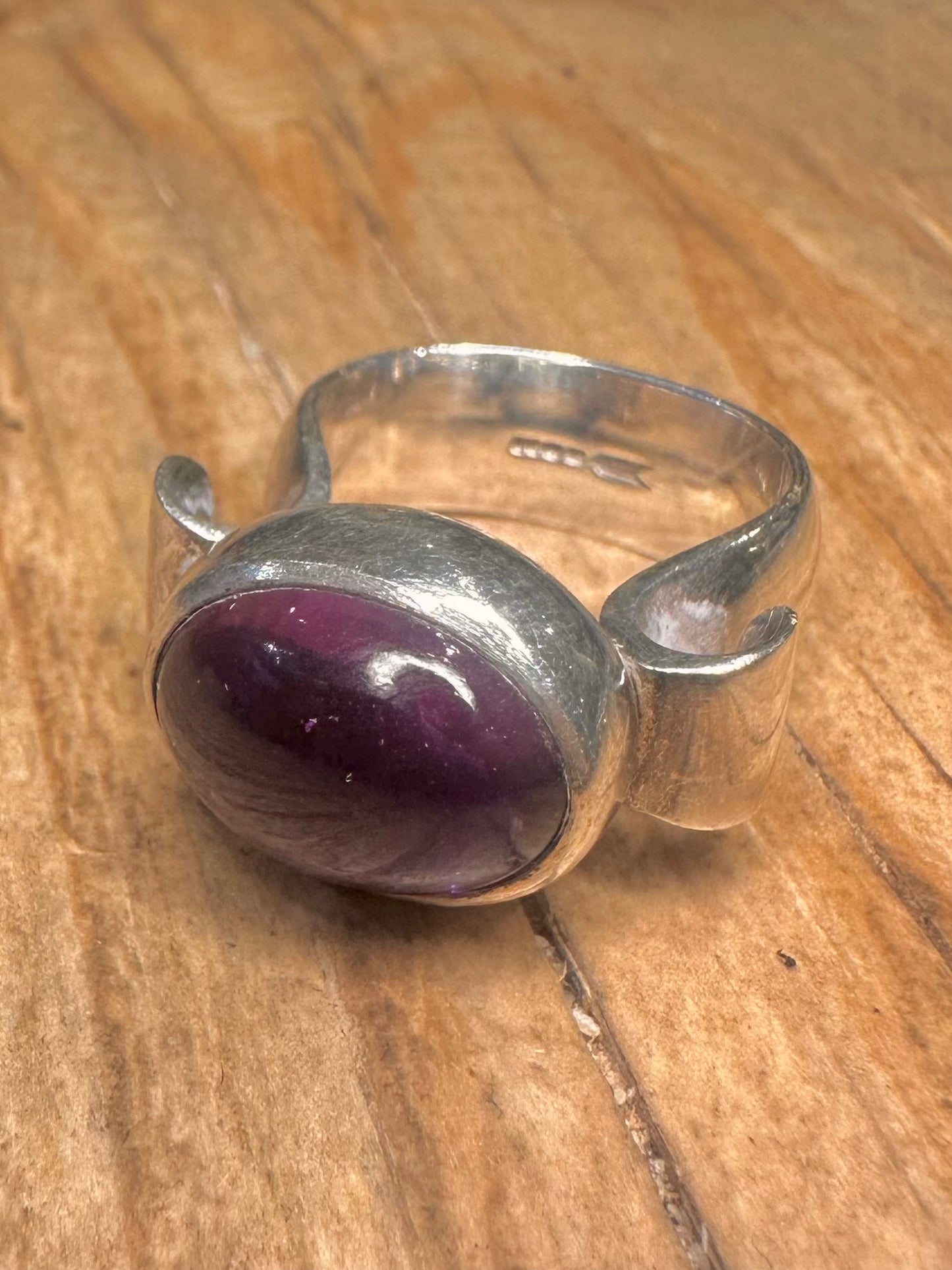 Vintage 1977 Amethyst 925 Sterling Silver Size L Ring