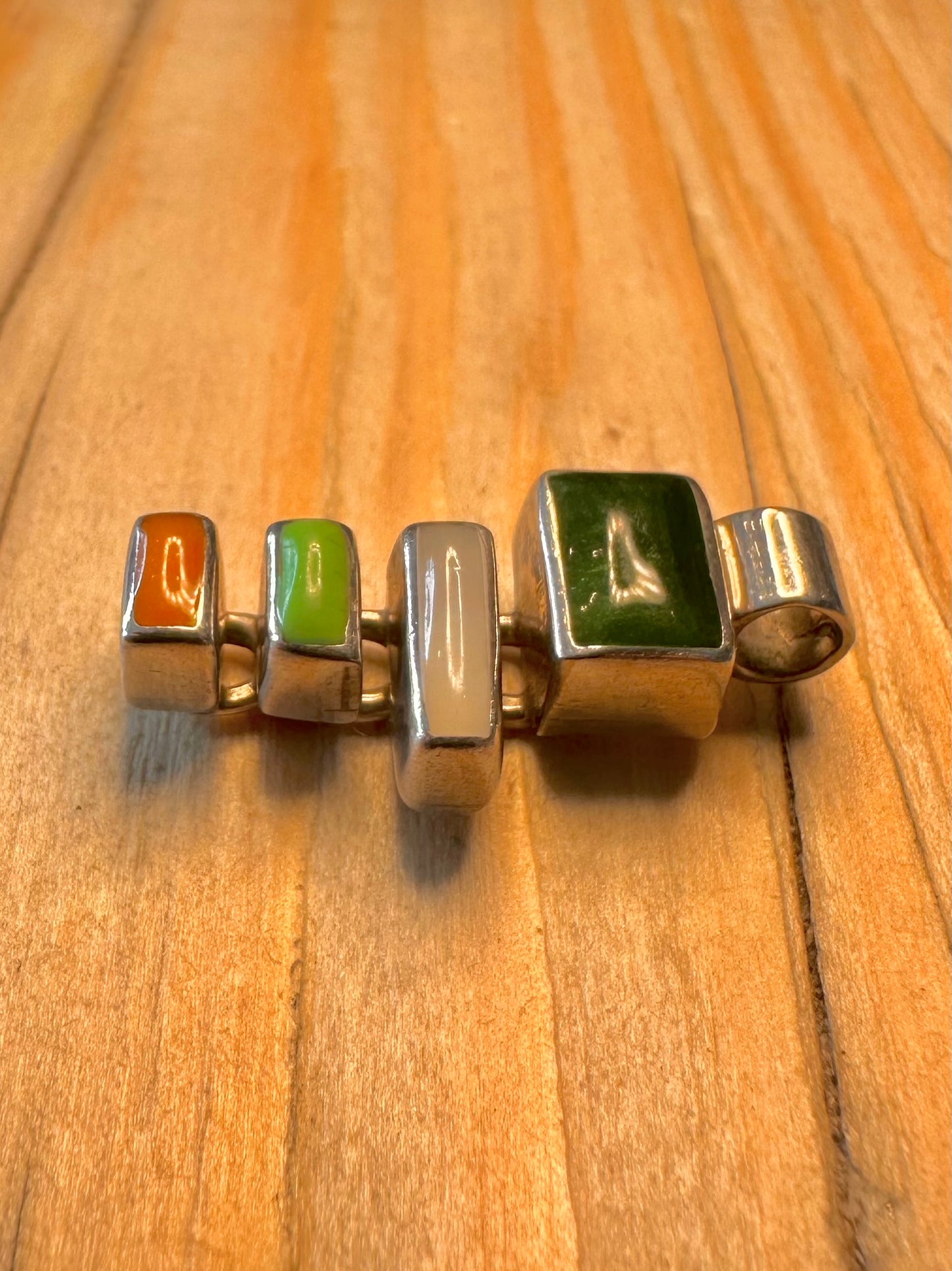 Abstract Multi Coloured Stones 925 Silver Pendant
