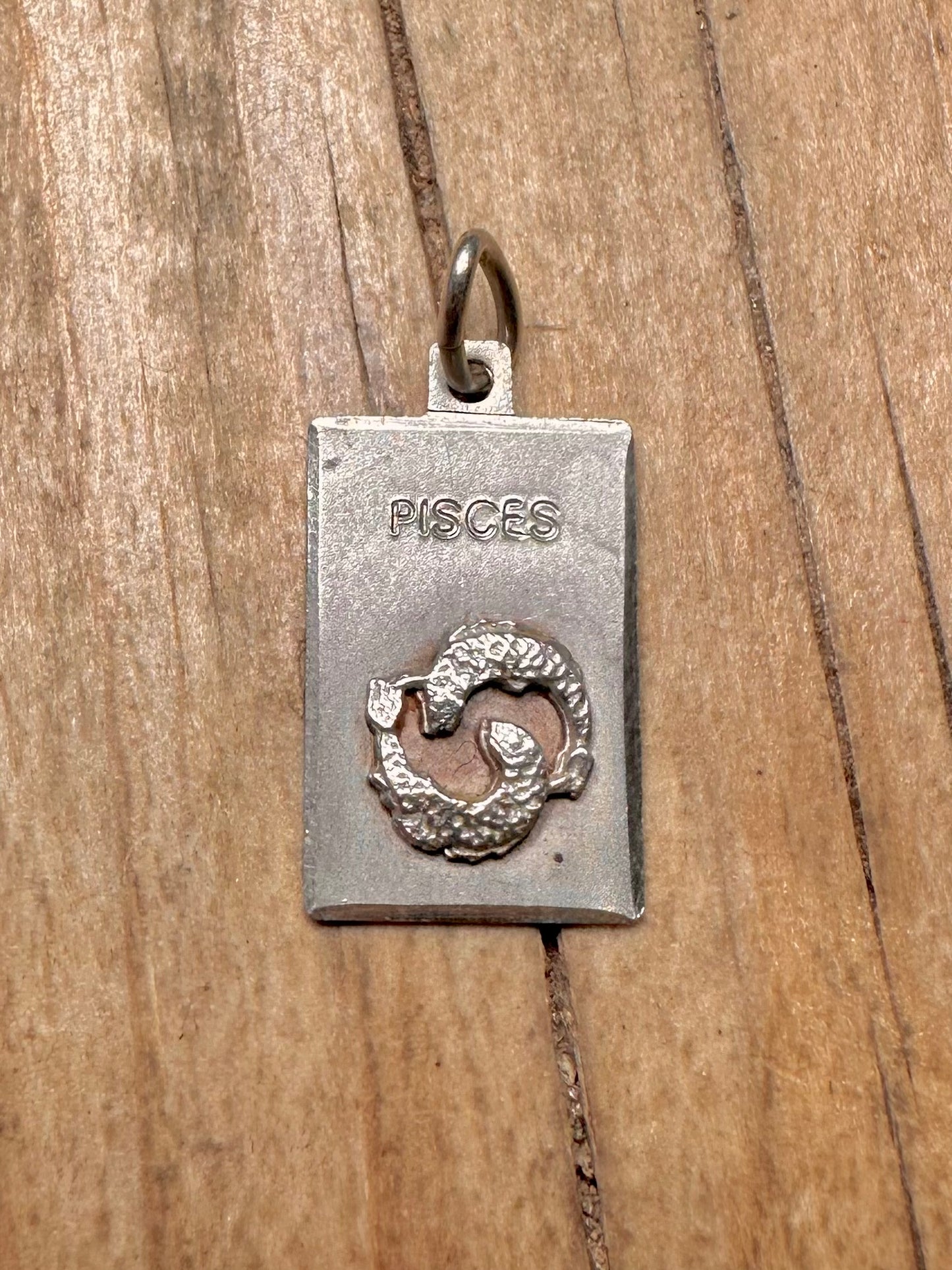 Vintage Pisces Rectangle 925 Sterling Silver Pendant