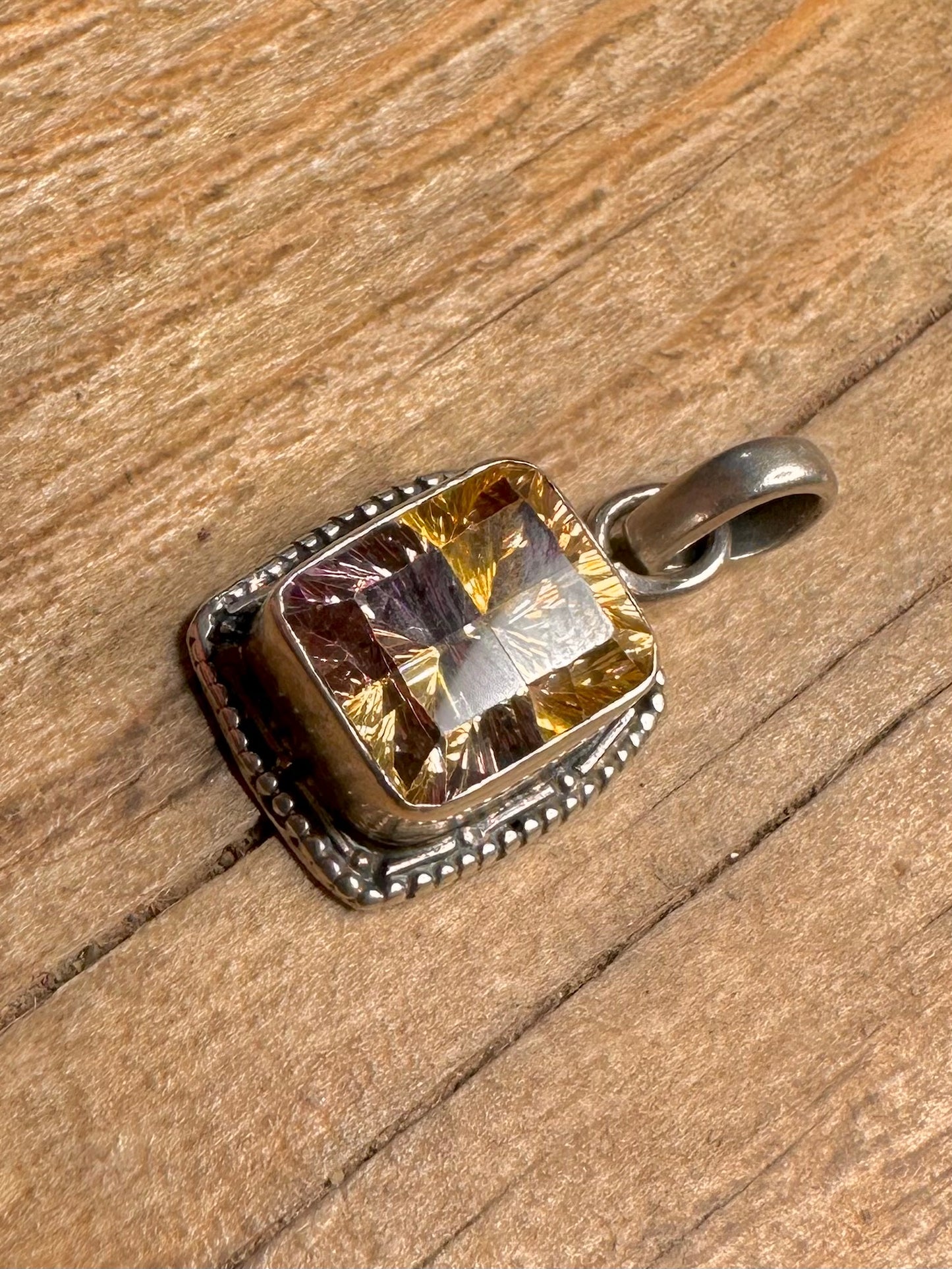 Vintage Citrine Square 925 Sterling Silver Pendant